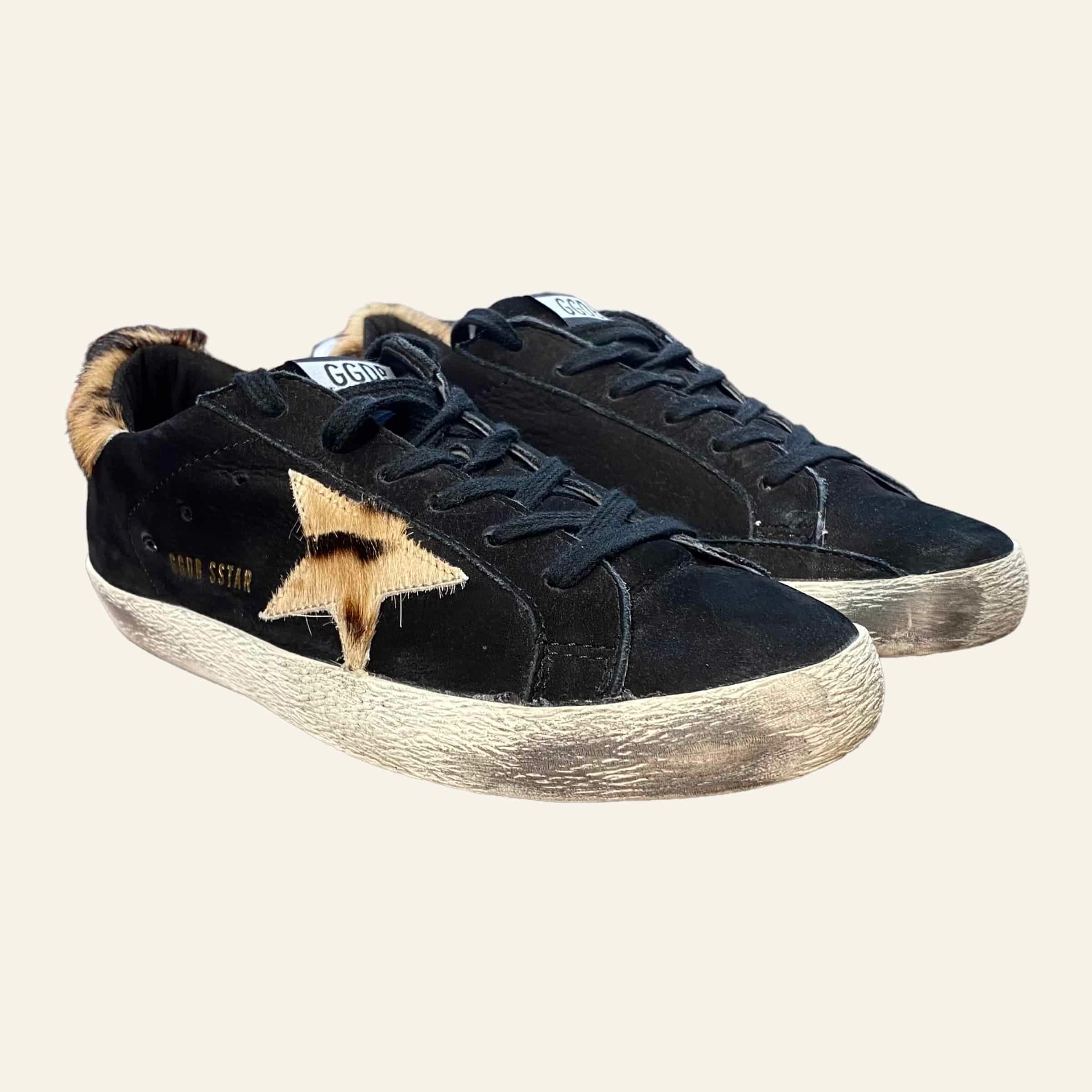 Golden Goose Elegant Suede Superstar Sneakers with Leopard Detail