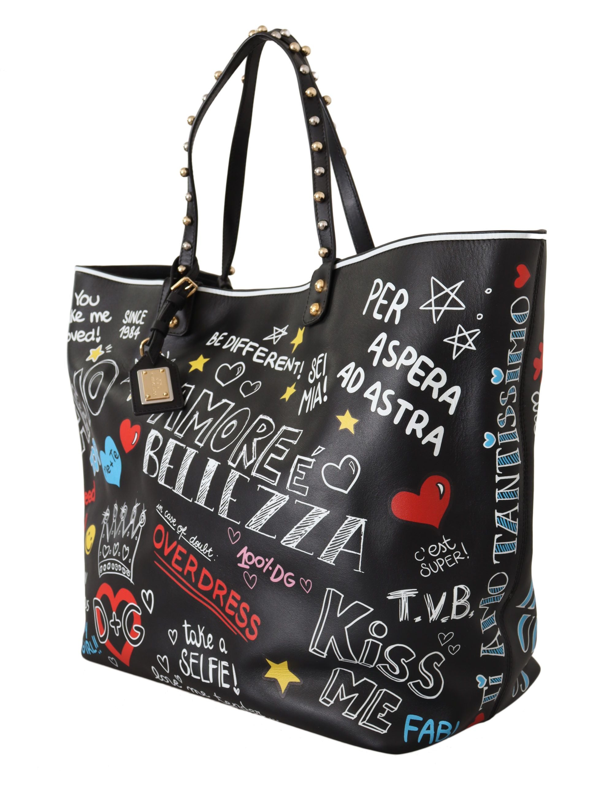 Dolce & Gabbana Elegant Multicolor Print Leather Tote Bag