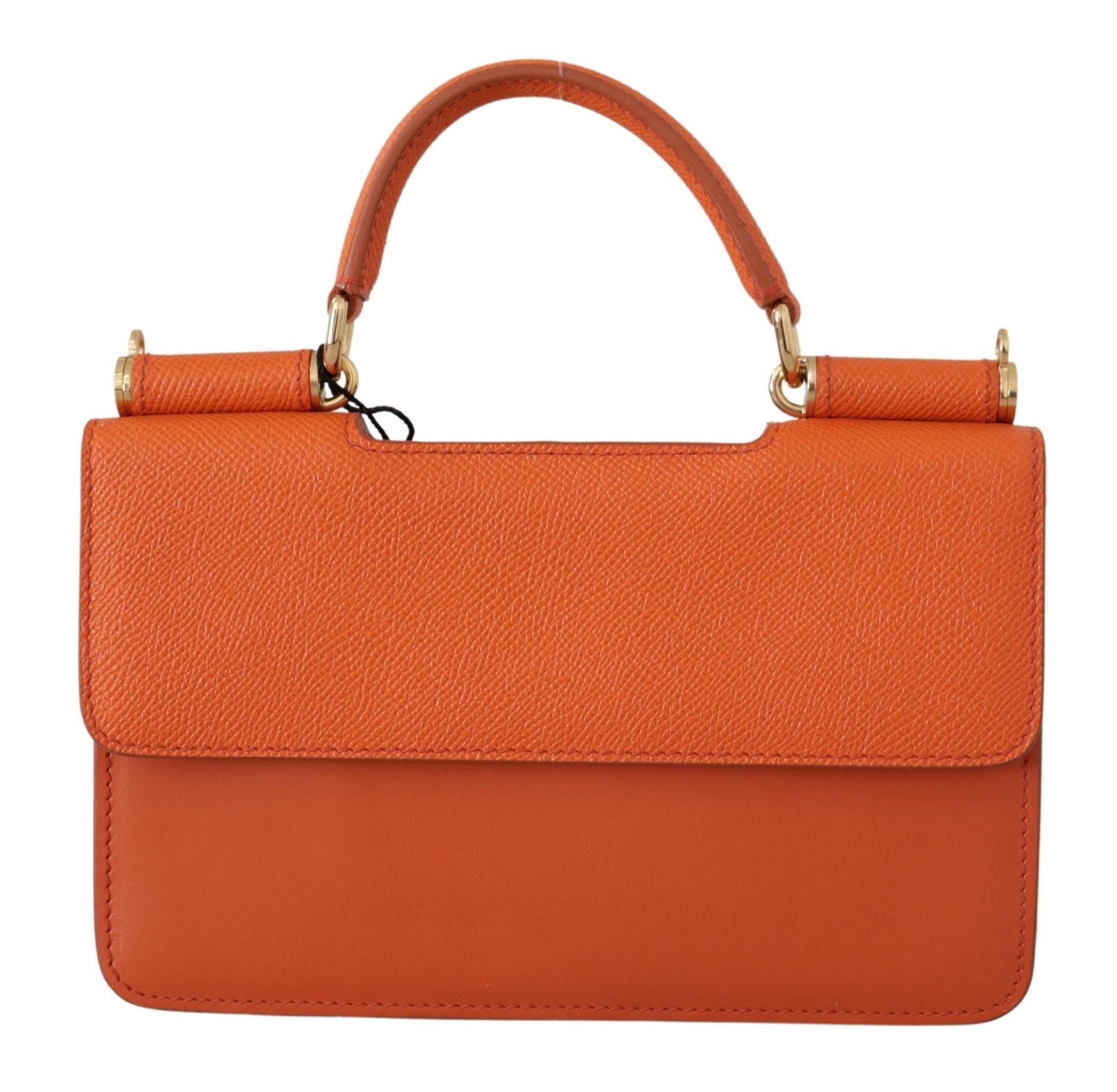 Dolce & Gabbana Exquisite Orange Leather Clutch with Gold Accents