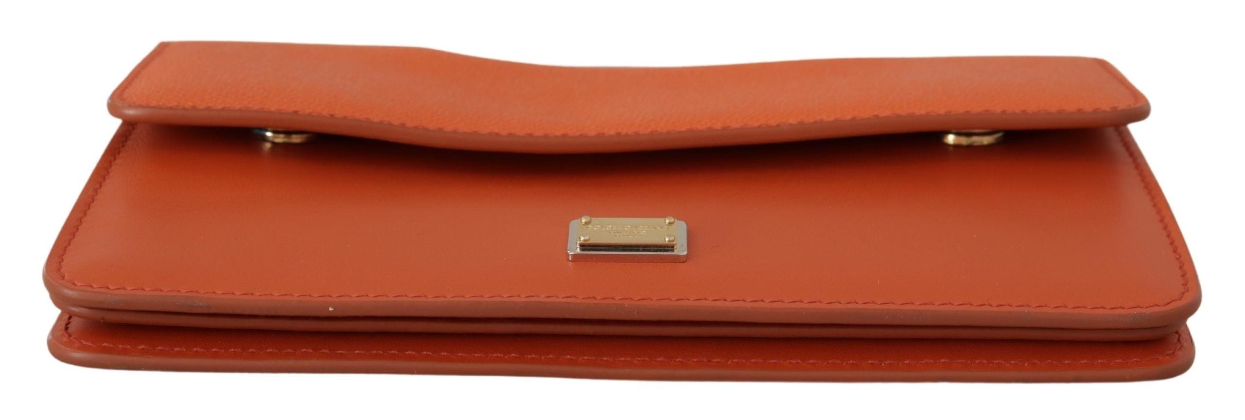 Dolce & Gabbana Exquisite Orange Leather Clutch with Gold Accents