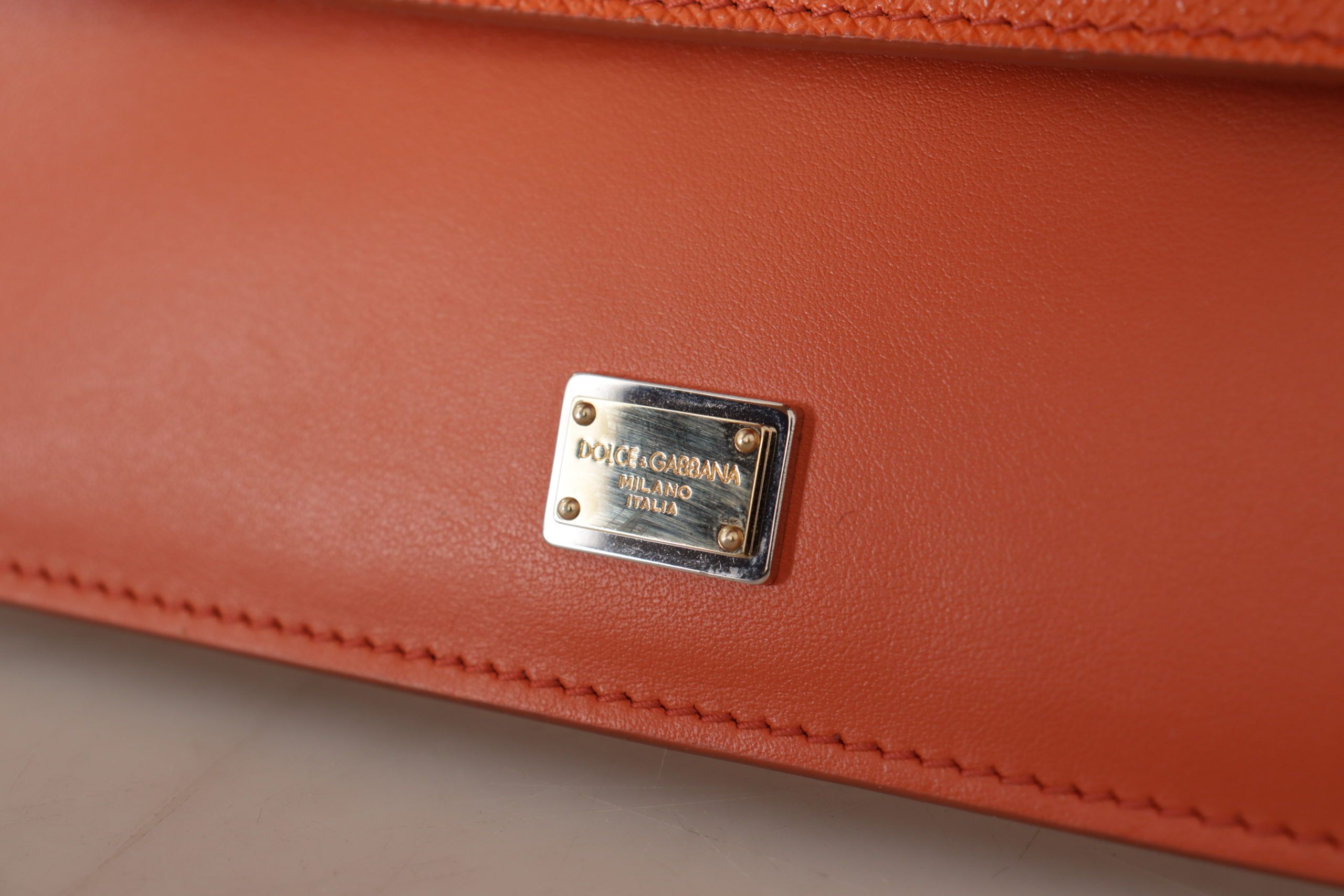 Dolce & Gabbana Exquisite Orange Leather Clutch with Gold Accents