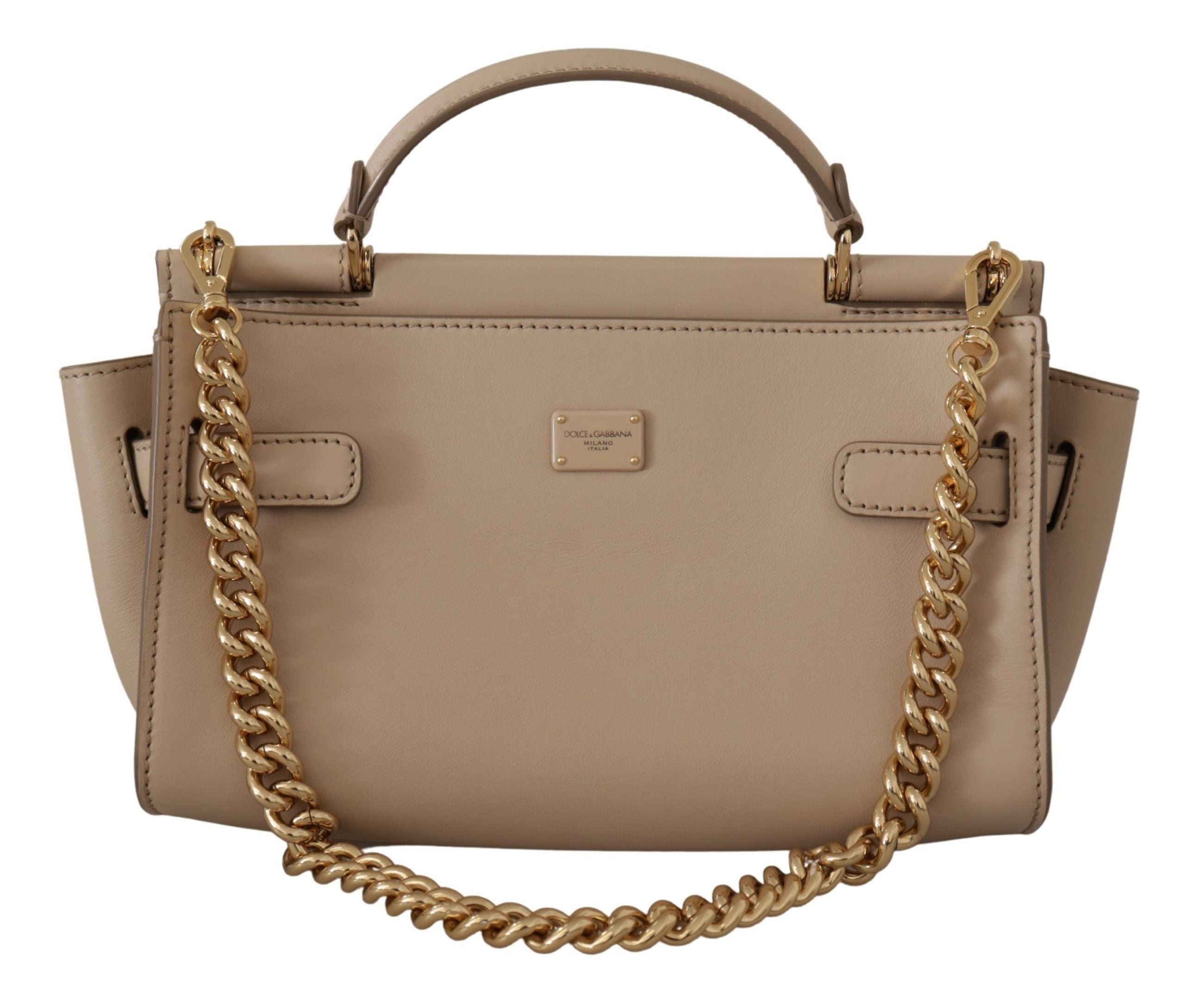 Dolce & Gabbana Elegant Beige Sicily Leather Shoulder Bag