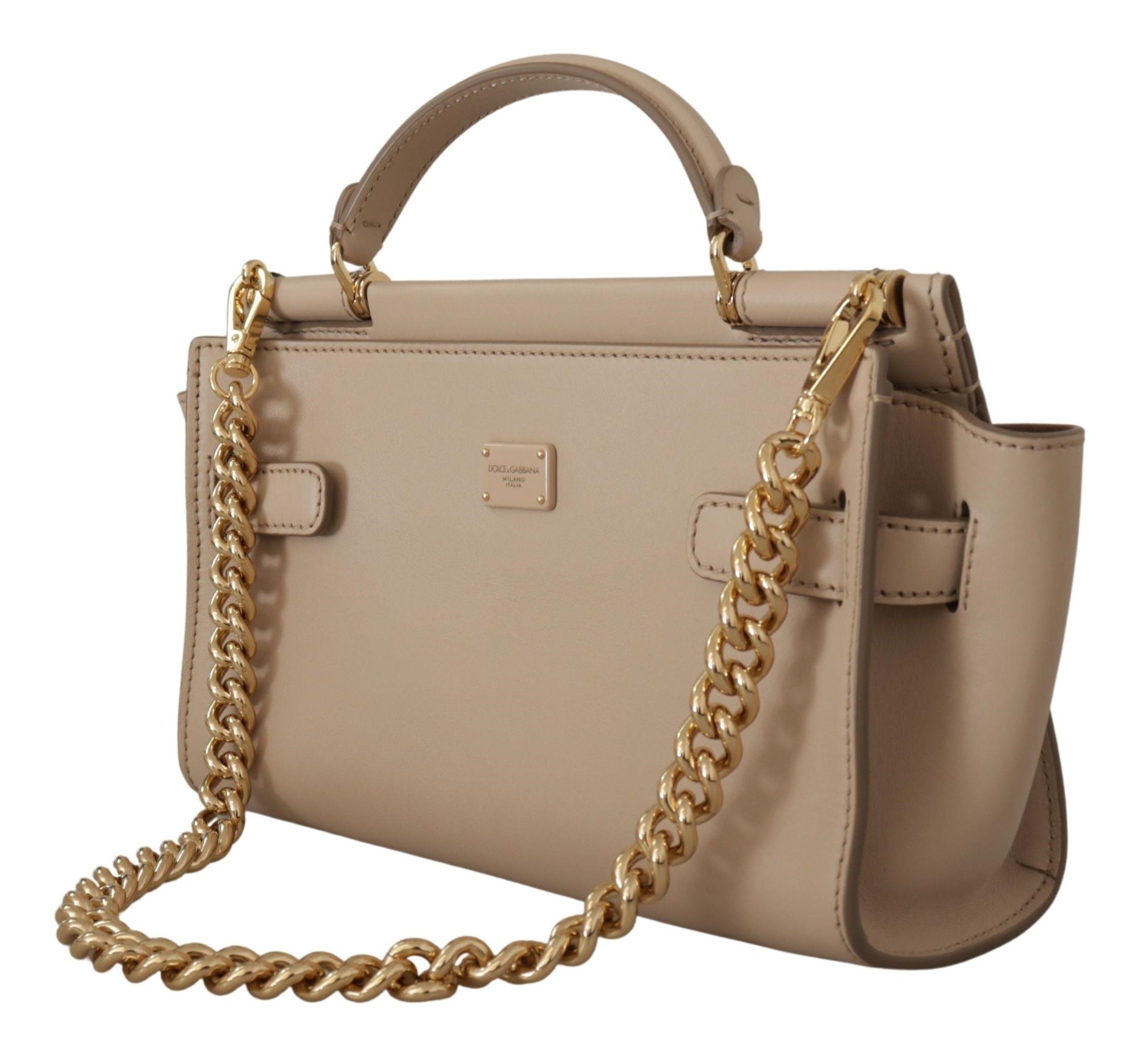 Dolce & Gabbana Elegant Beige Sicily Leather Shoulder Bag