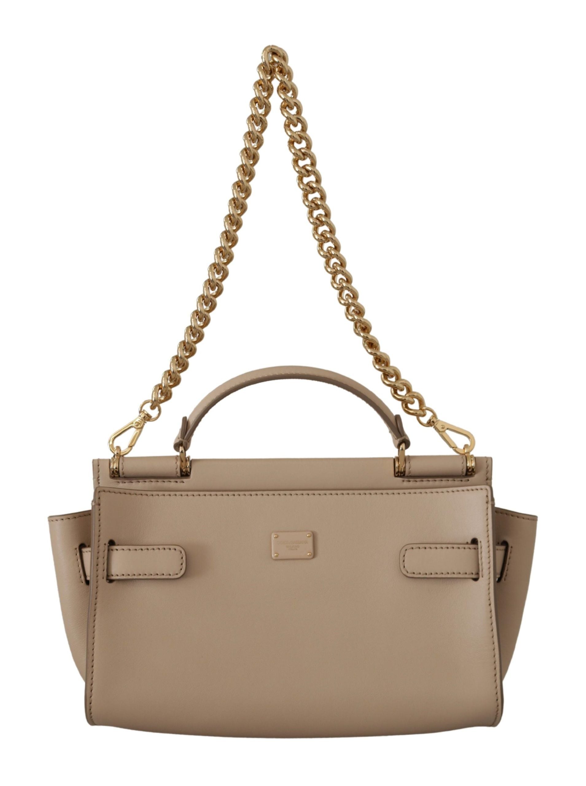 Dolce & Gabbana Elegant Beige Sicily Leather Shoulder Bag