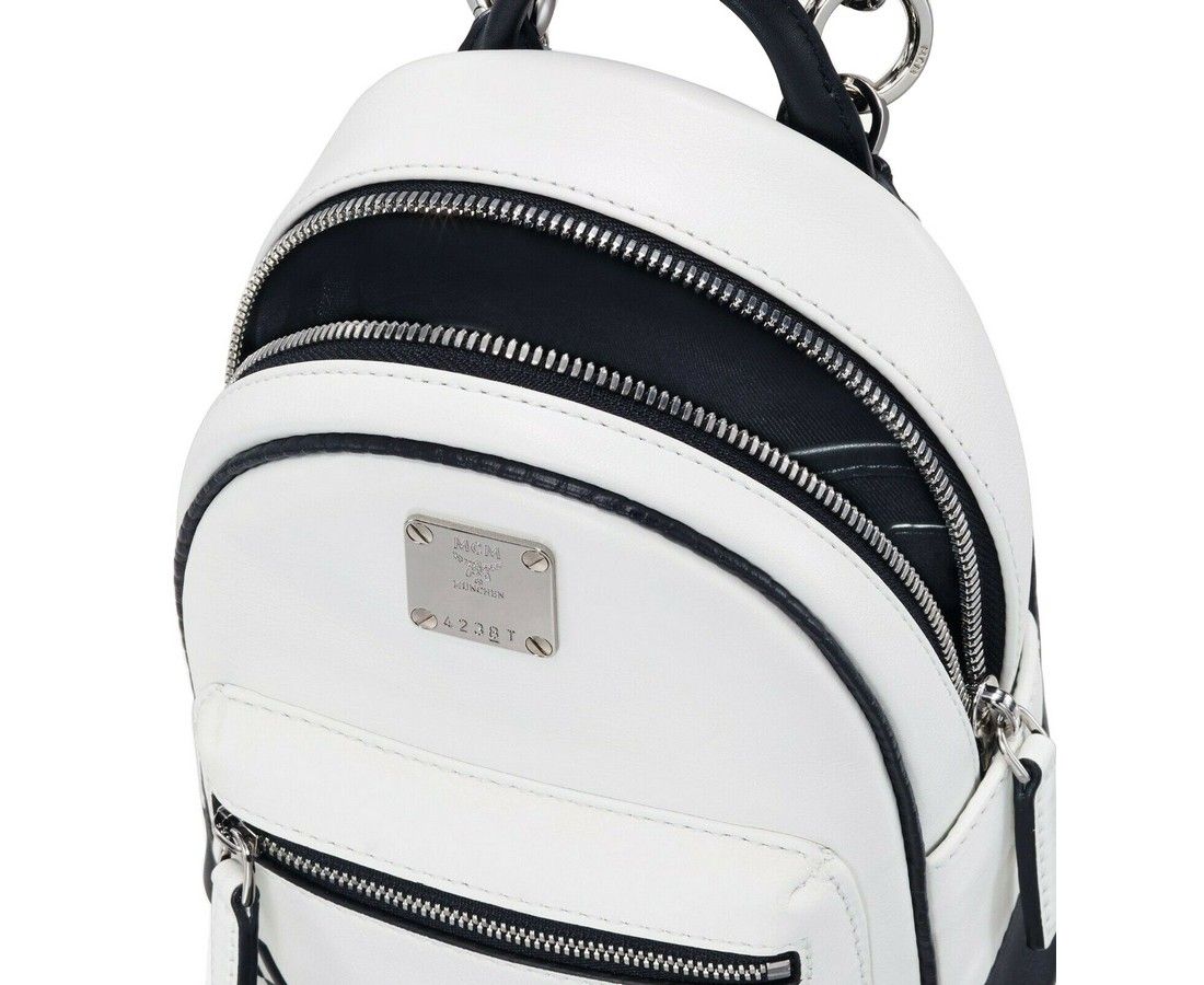 MCM Women's White Contrast Logo Leather Mini Crossbody Chain Bag