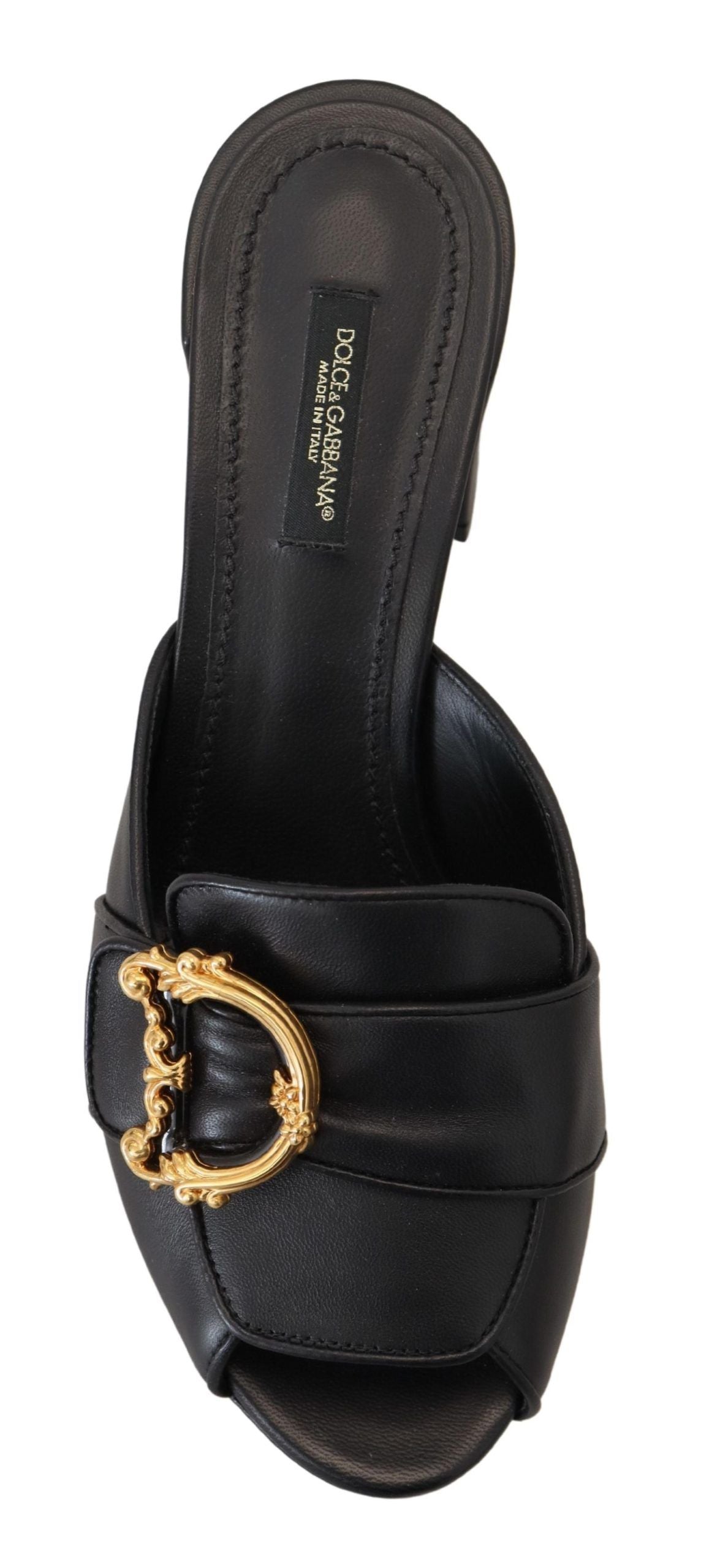 Dolce & Gabbana Elegant Black Leather Sandals with DG Emblem