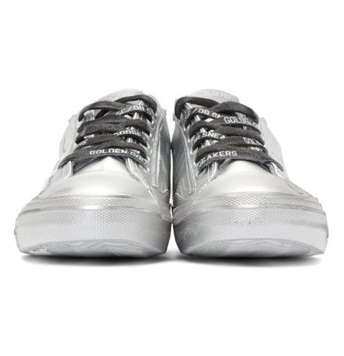 Golden Goose Metallic Silver Distressed Leather Sneakers