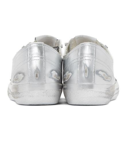 Golden Goose Metallic Silver Distressed Leather Sneakers