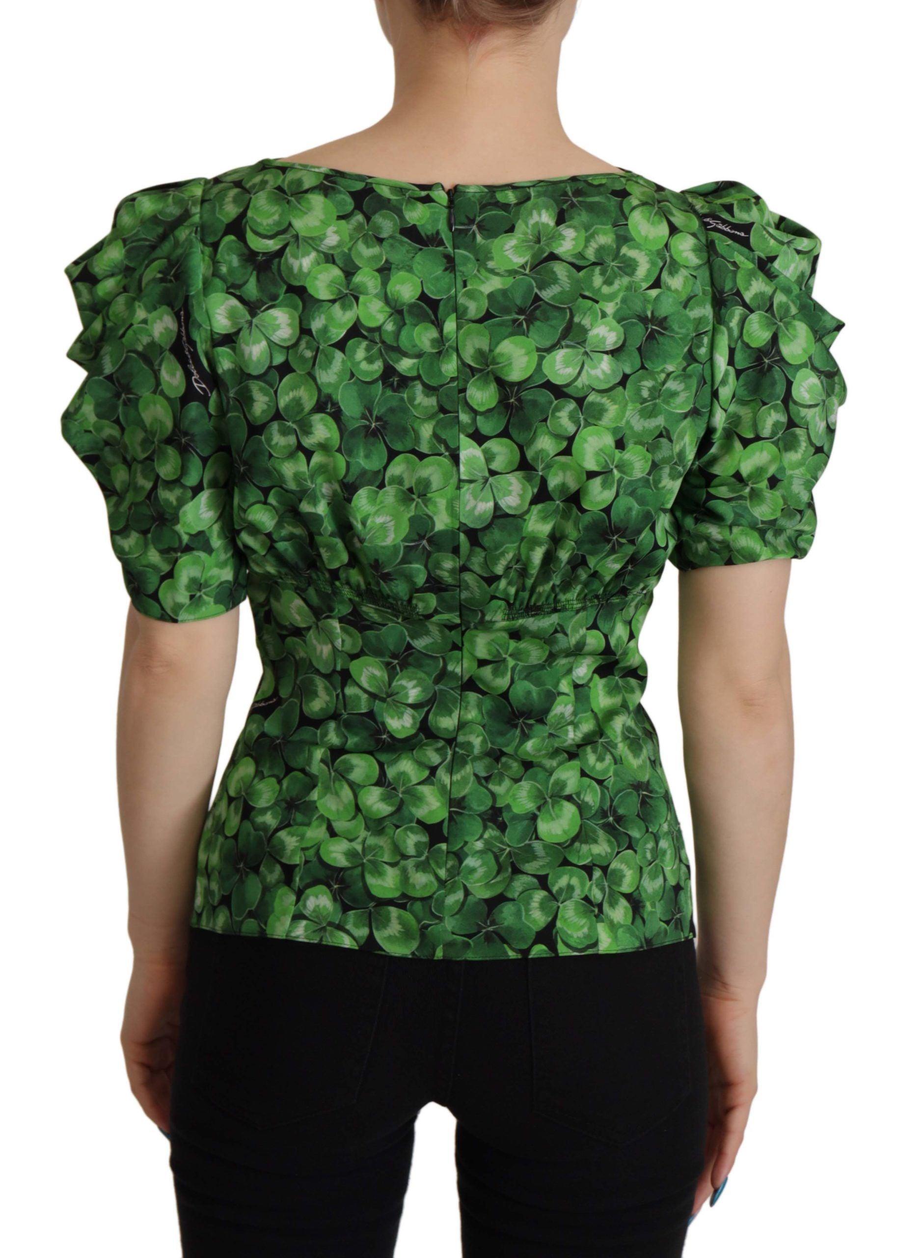 Dolce & Gabbana Elegant Green Silk Puff Sleeve Blouse