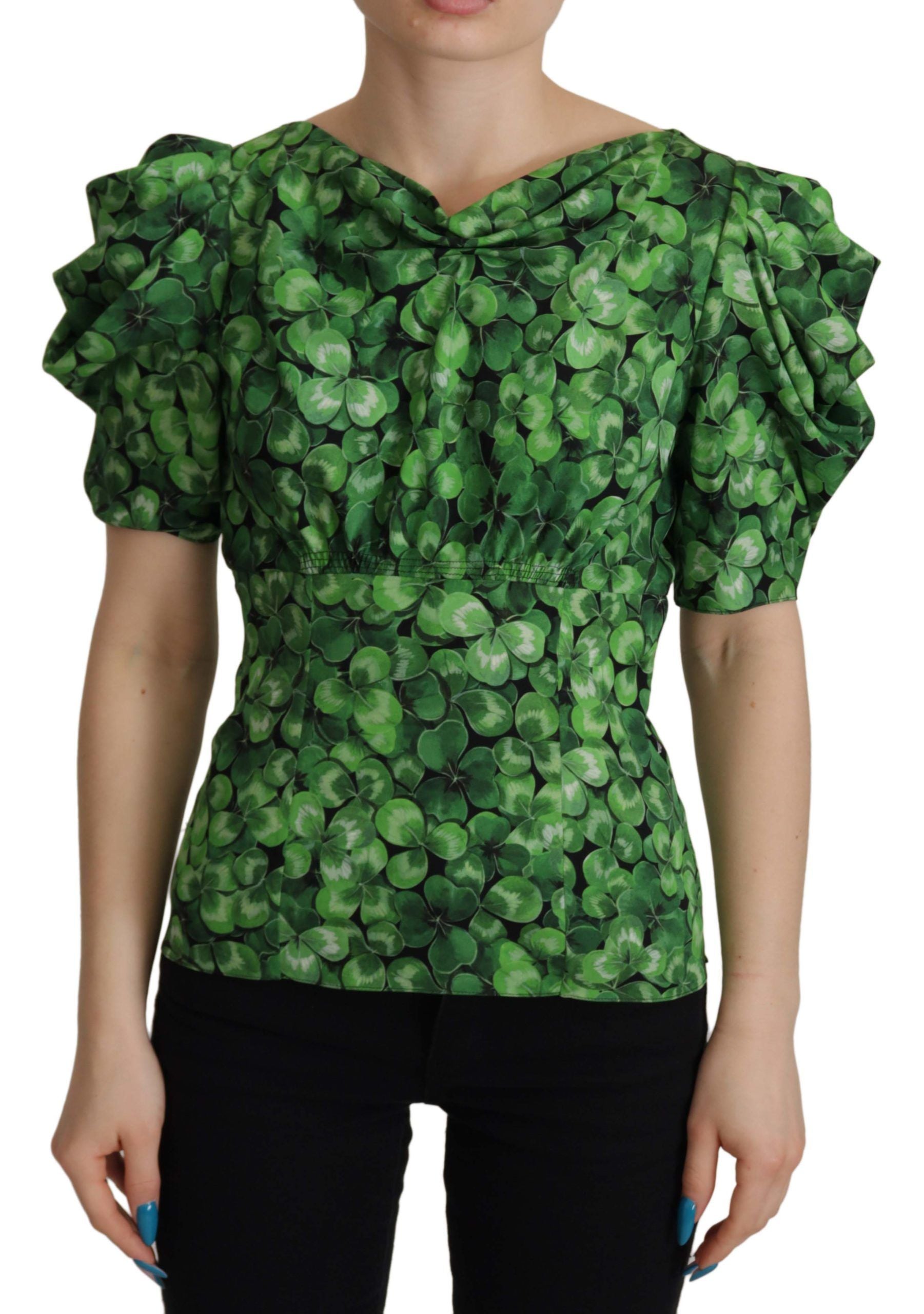 Dolce & Gabbana Elegant Green Silk Puff Sleeve Blouse