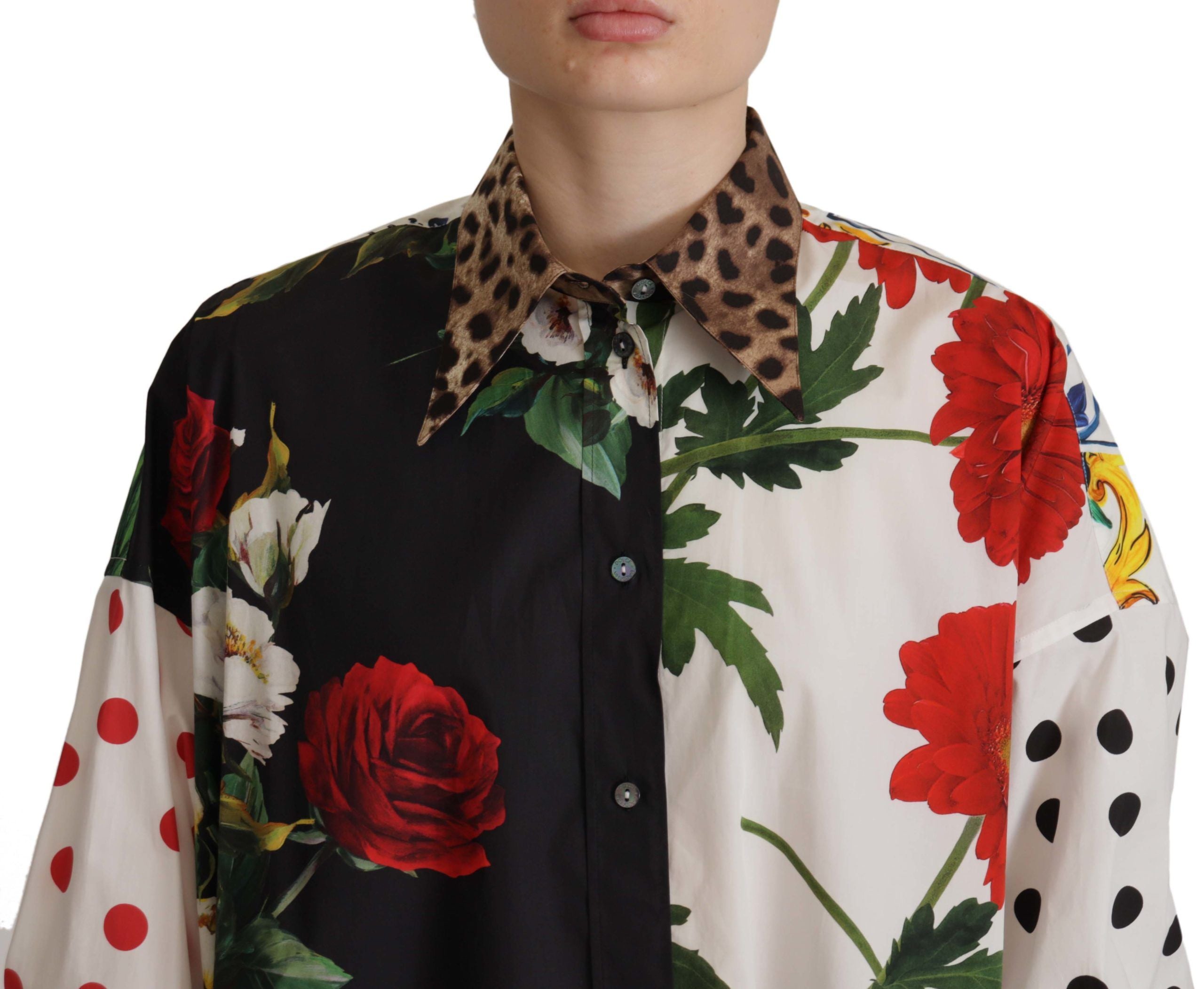 Dolce & Gabbana Multicolor Floral Polka Dot Leopard Print Shirt