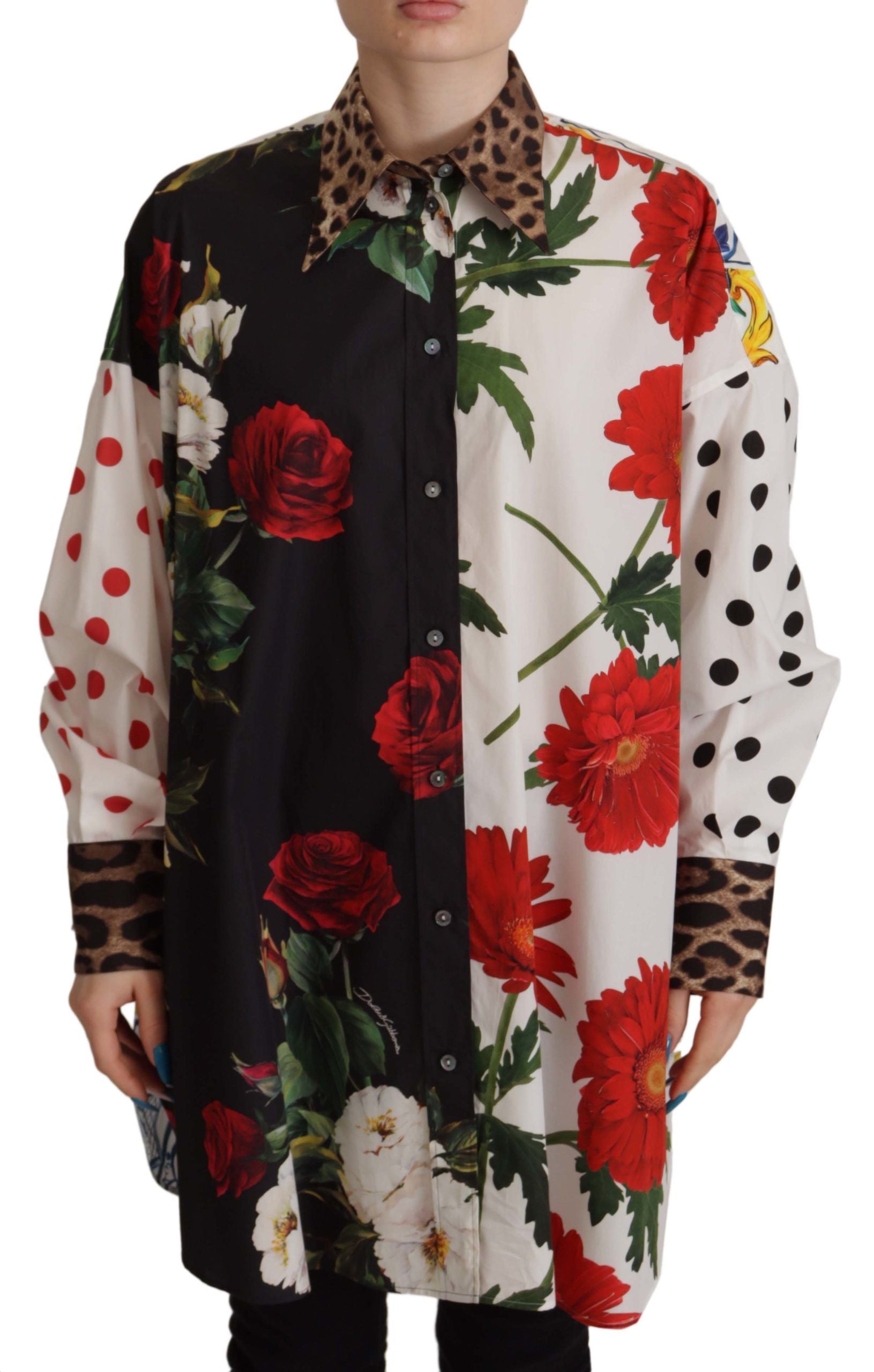 Dolce & Gabbana Multicolor Floral Polka Dot Leopard Print Shirt