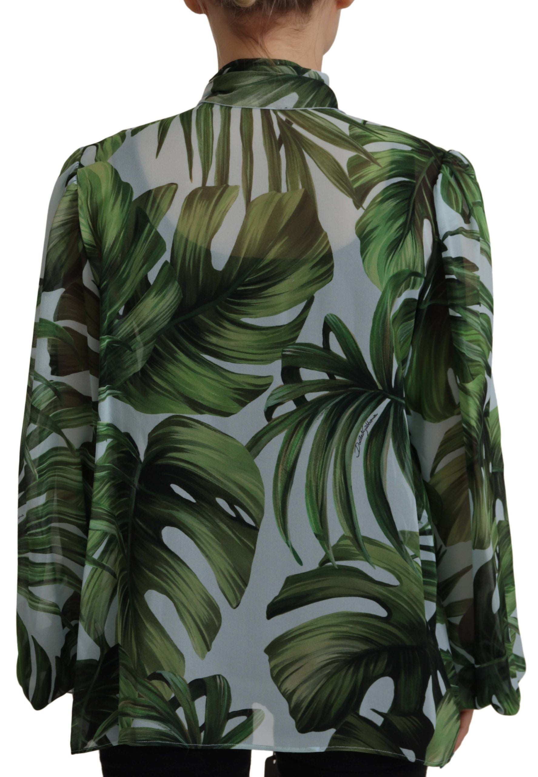 Dolce & Gabbana Elegant Silk Leaf Print Ascot Blouse