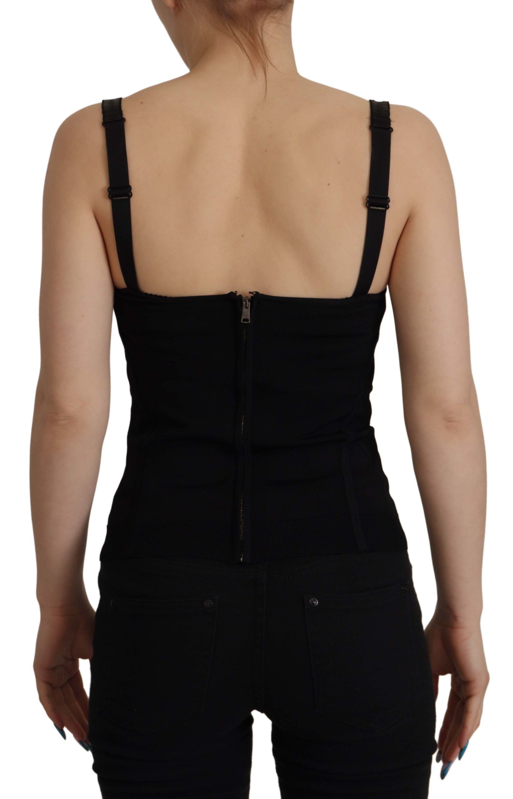 Dolce & Gabbana Sleek Black Mesh Sleeveless Corset Top