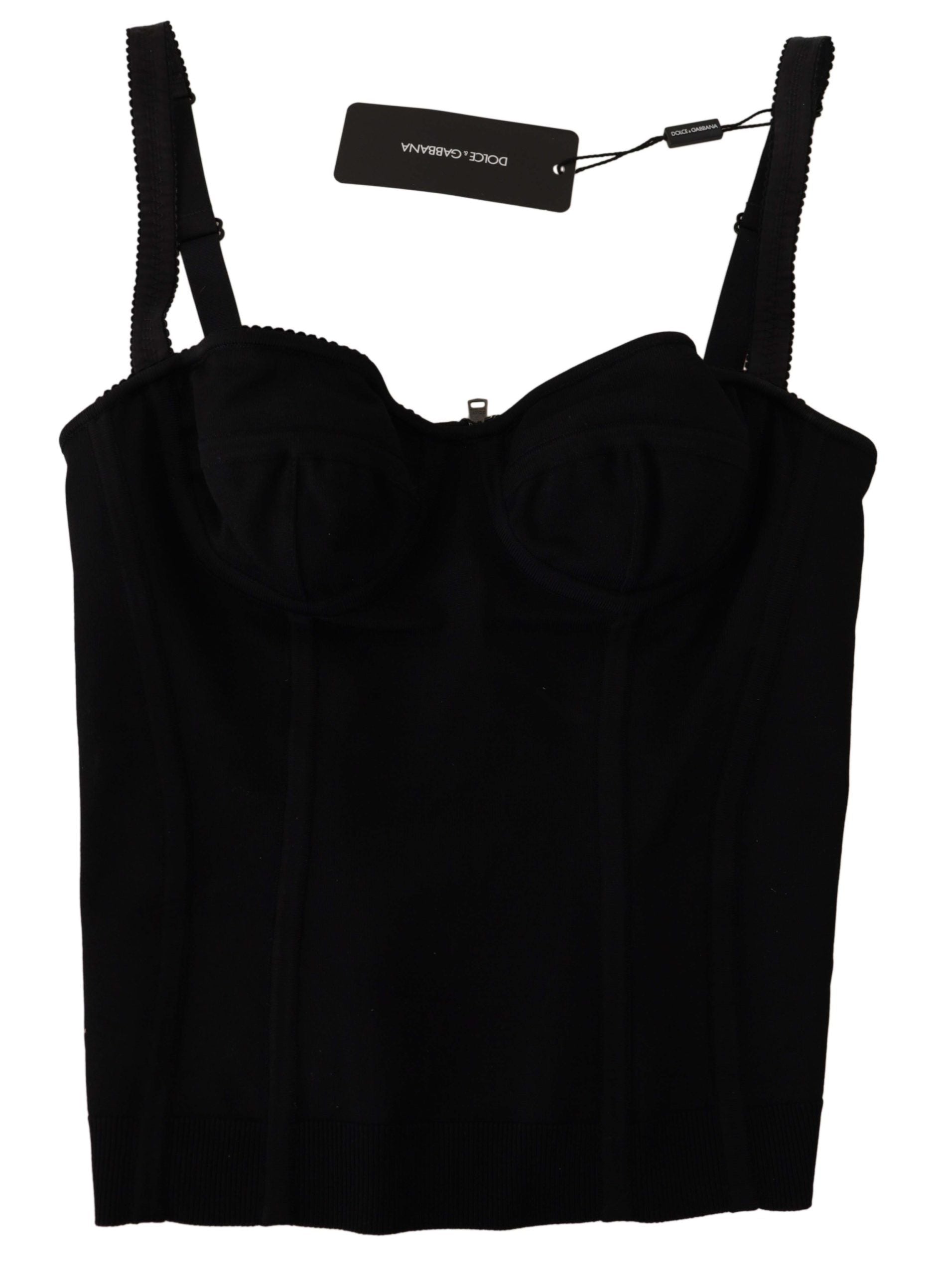 Dolce & Gabbana Sleek Black Mesh Sleeveless Corset Top