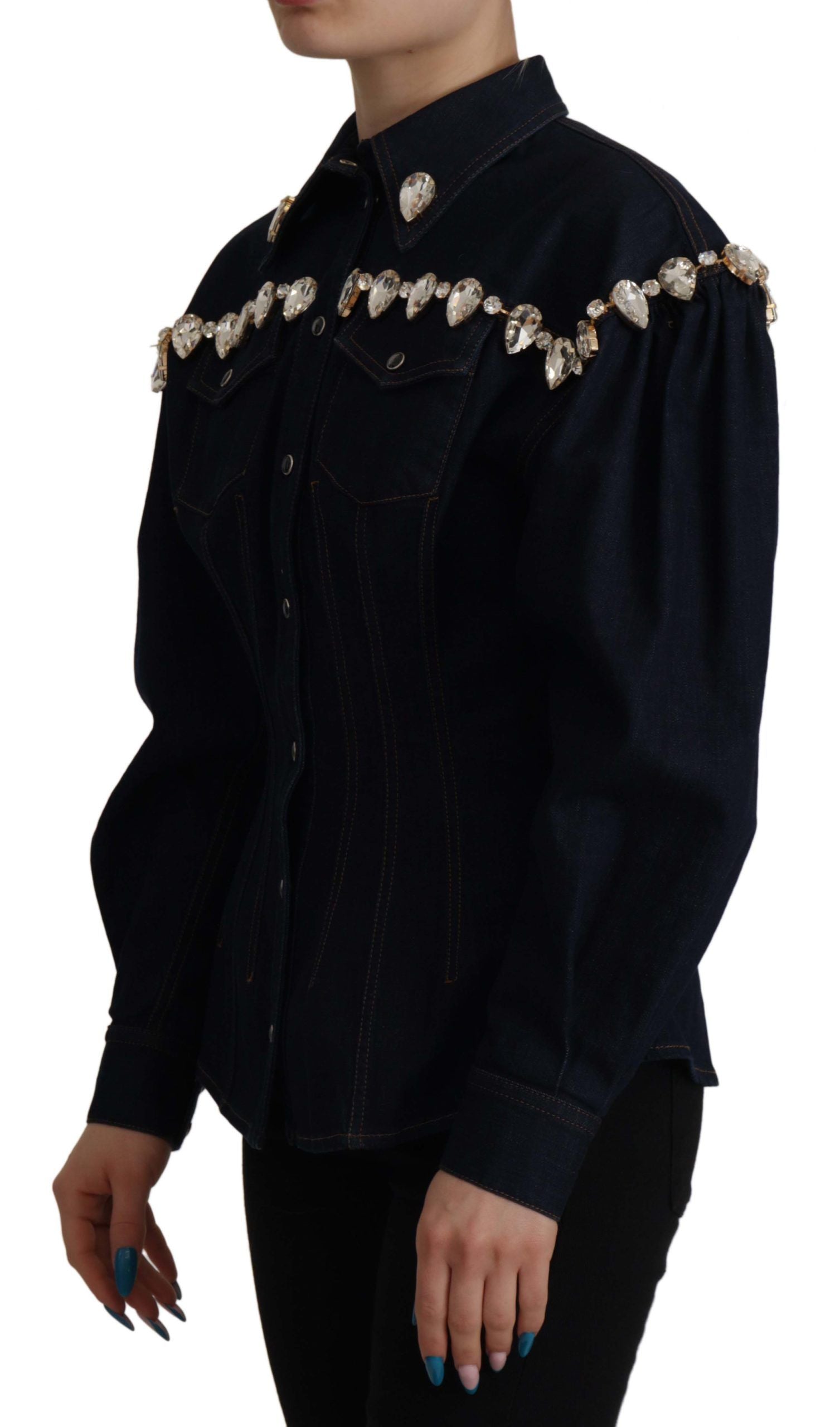 Dolce & Gabbana Elegant Crystal-Embellished Denim Jacket