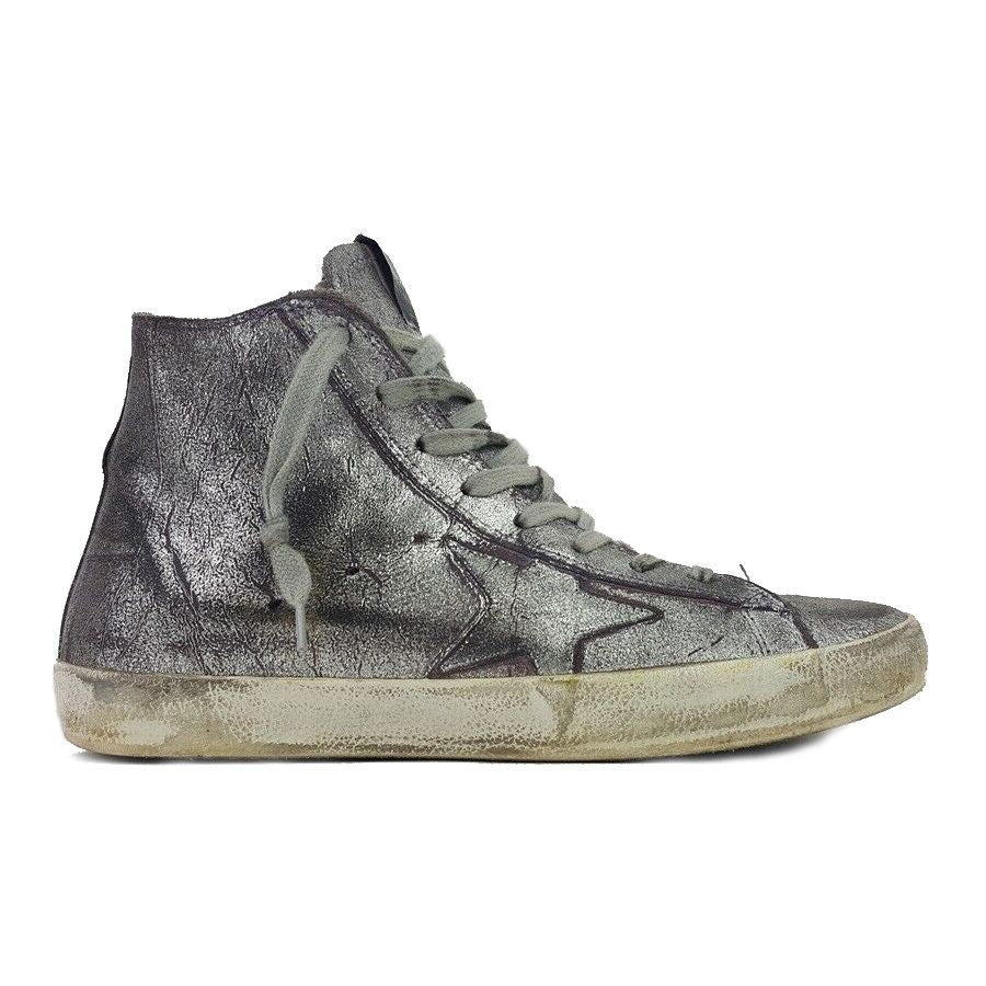 Golden Goose Chic Silver-Painted Purple High-Top Sneakers