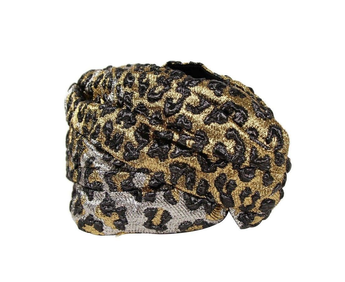 Gucci Gold Silver Metallic Leopard Print Turban Headband