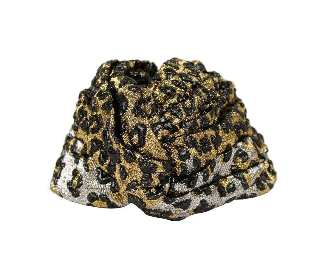 Gucci Gold Silver Metallic Leopard Print Turban Headband