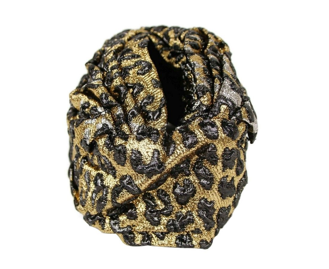 Gucci Gold Silver Metallic Leopard Print Turban Headband