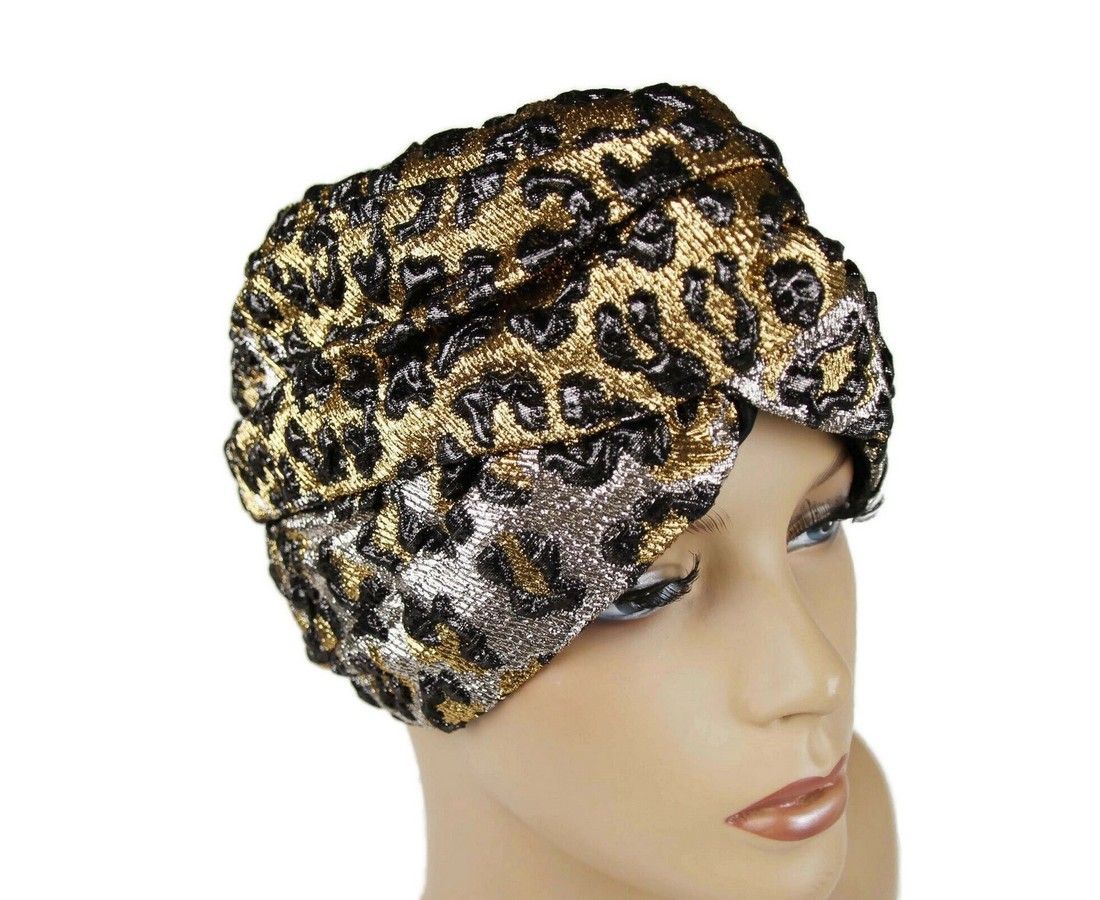 Gucci Gold Silver Metallic Leopard Print Turban Headband