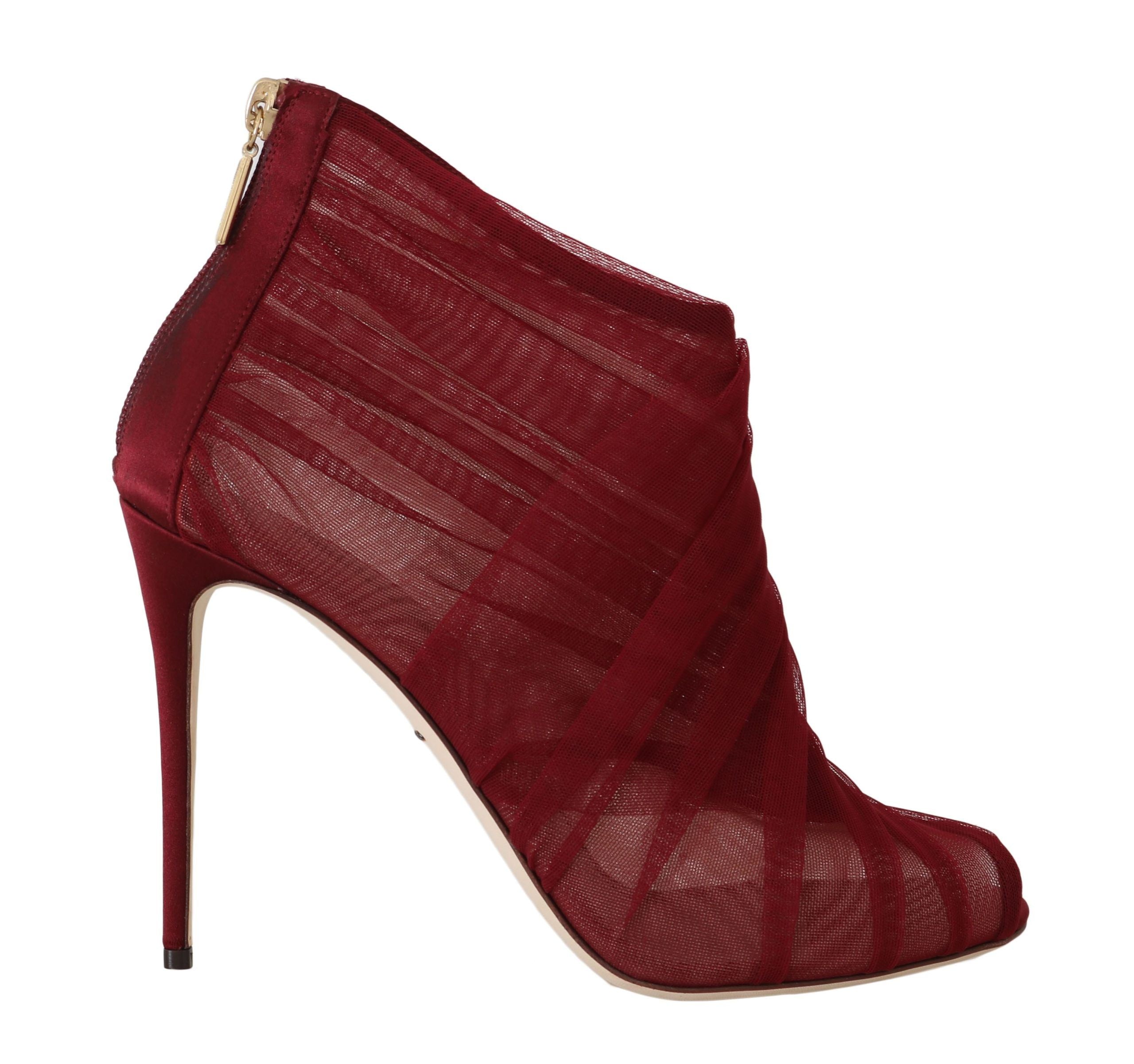 Dolce & Gabbana Red Tulle Mesh Beige Ankle Boots