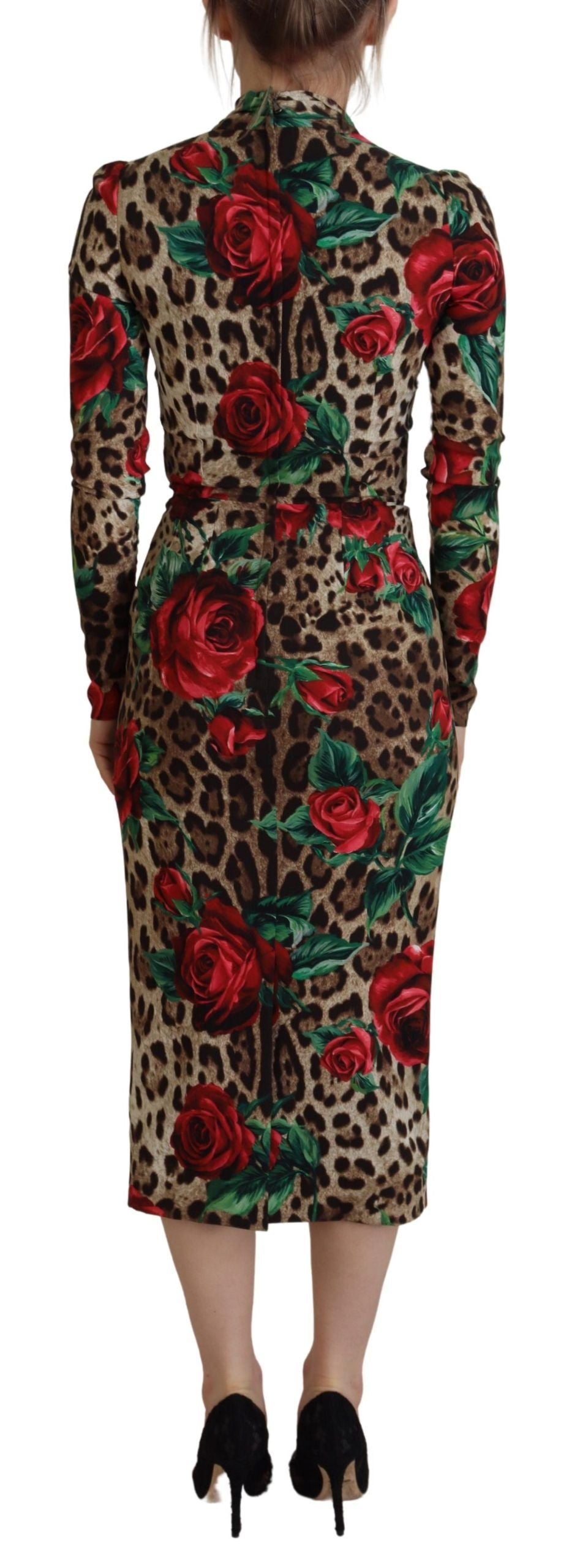 Dolce & Gabbana Chic Leopard Rose Silk Bodycon Dress