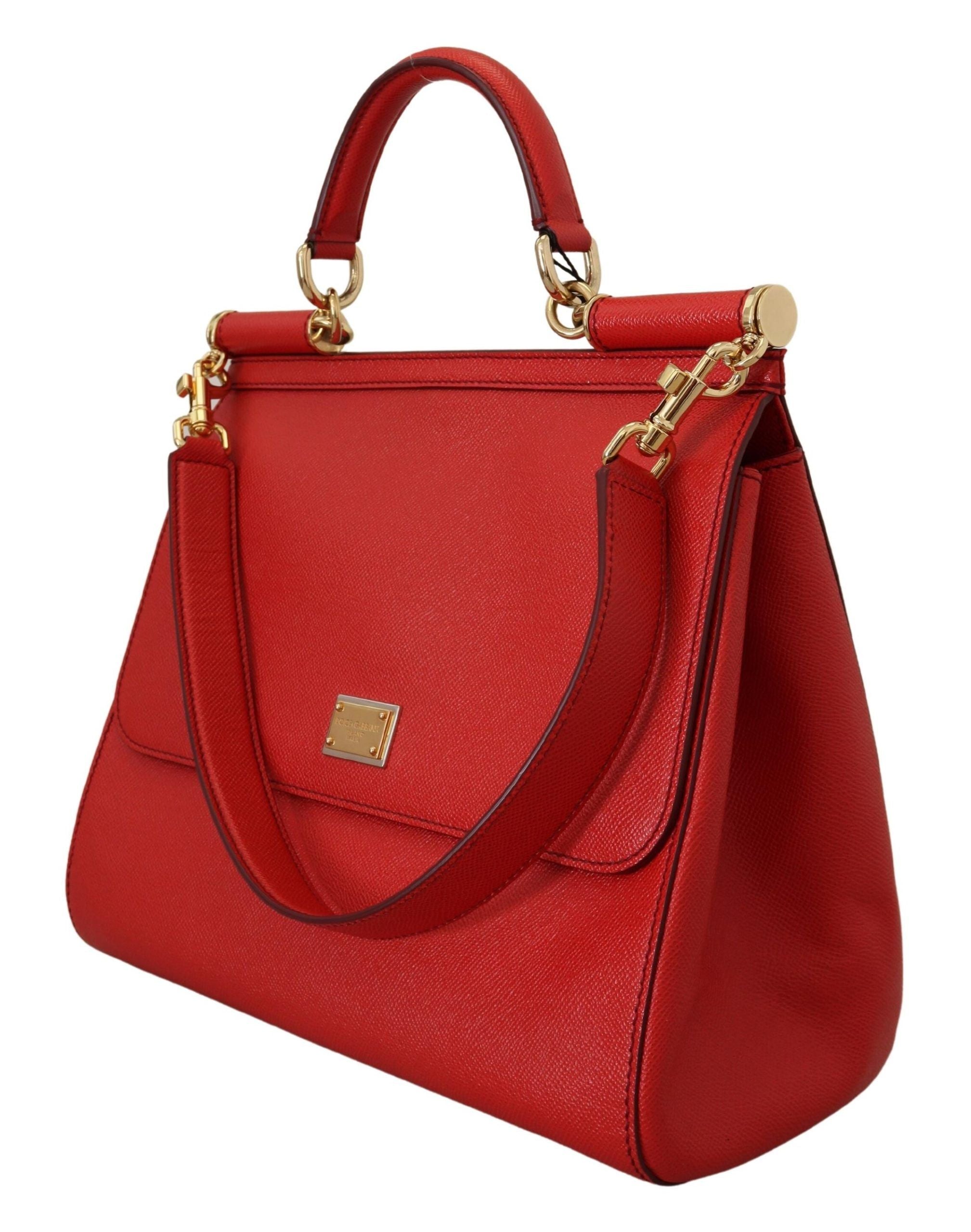 Dolce & Gabbana Sicily Bag in Red Leather with Gold Accents