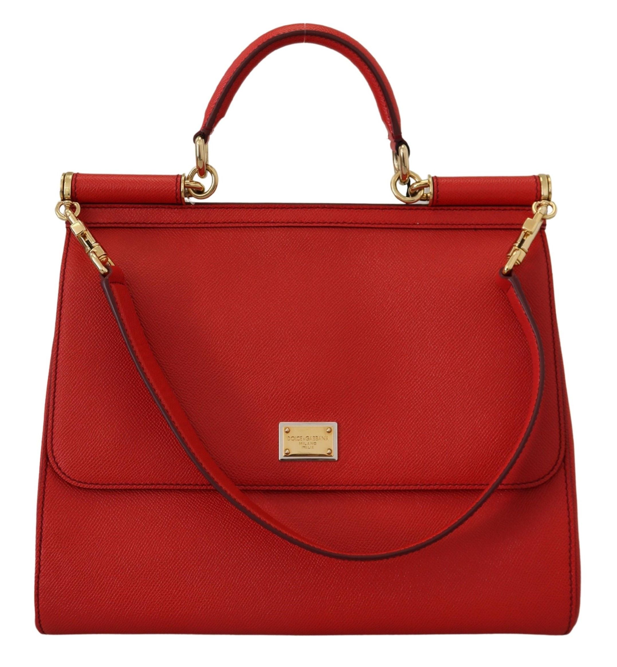 Dolce & Gabbana Sicily Bag in Red Leather with Gold Accents