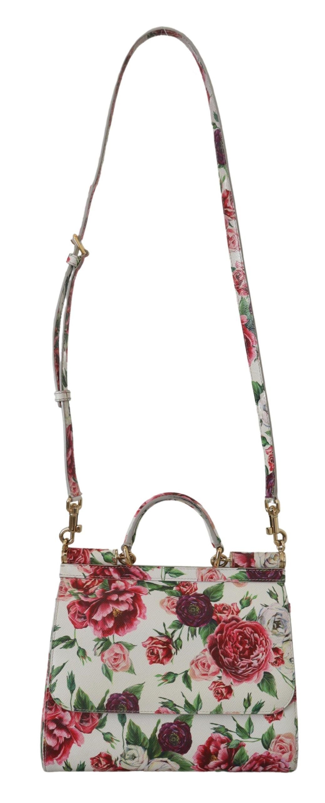 Dolce & Gabbana Chic Floral Sicily Shoulder Bag in White Leather