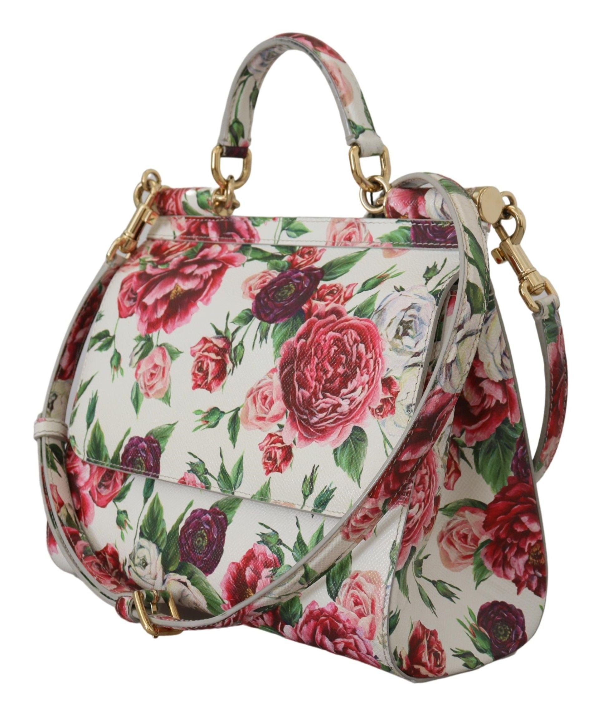 Dolce & Gabbana Chic Floral Sicily Shoulder Bag in White Leather