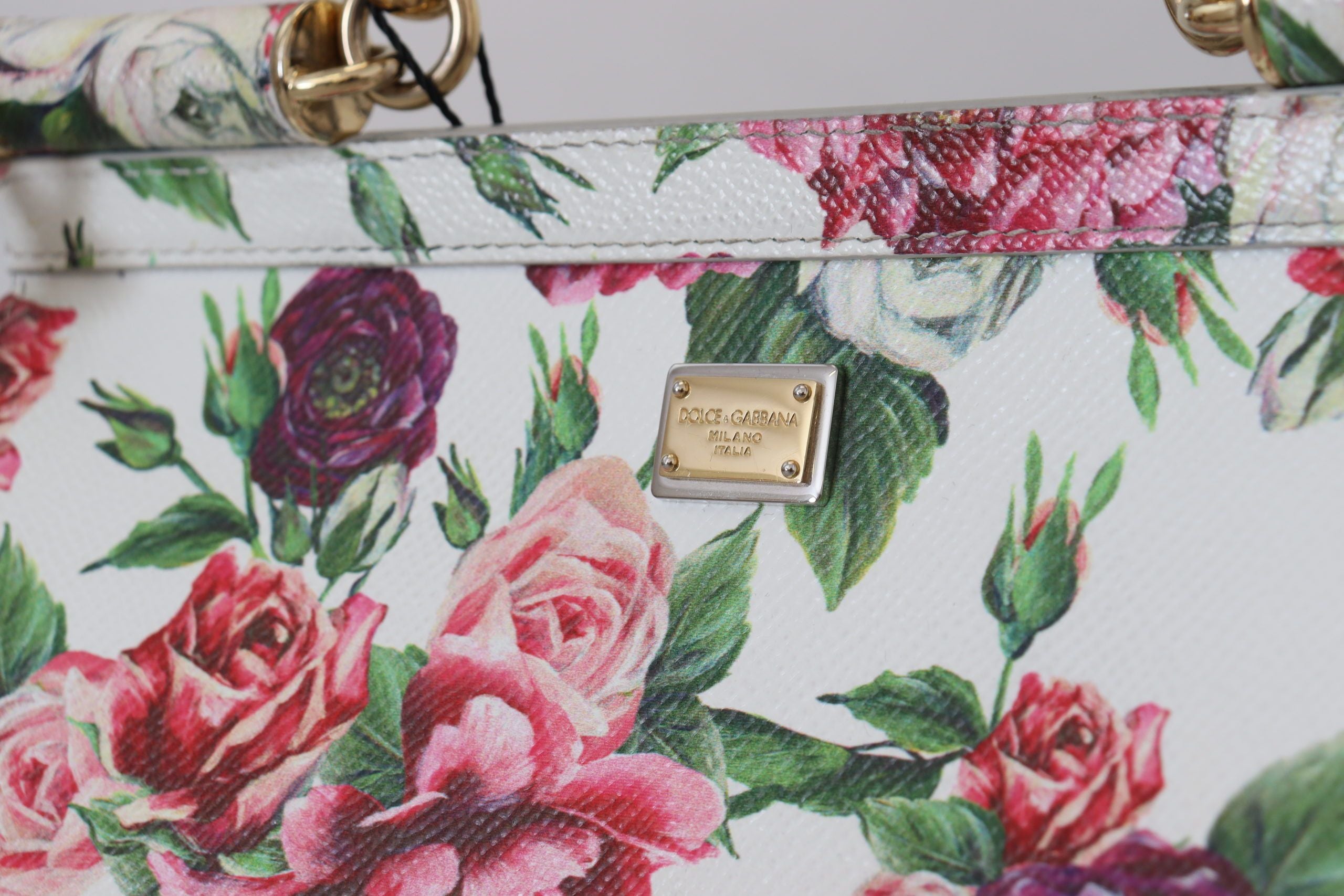 Dolce & Gabbana Chic Floral Sicily Shoulder Bag in White Leather