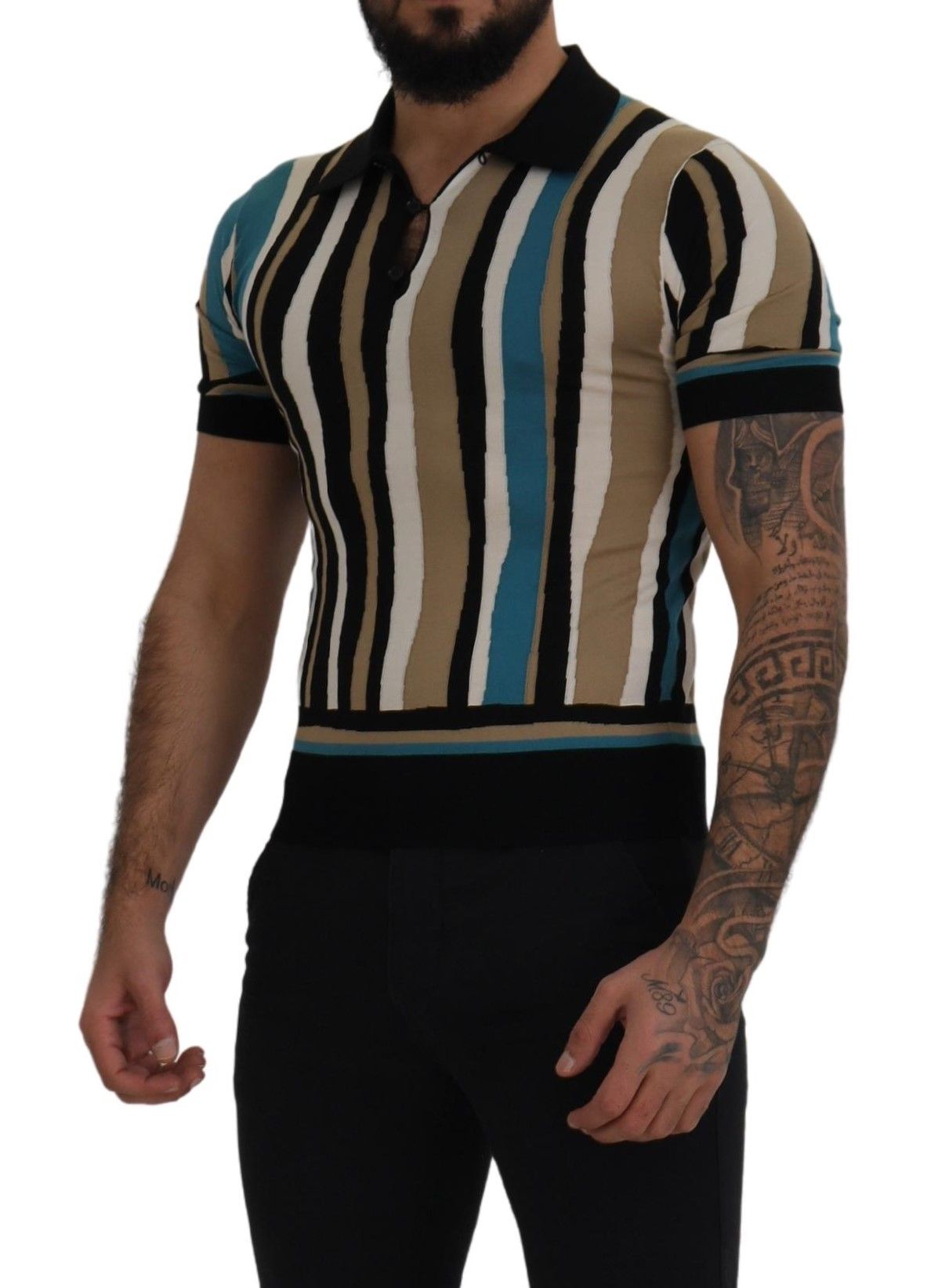 Dolce & Gabbana Elegant Silk Striped Polo T-Shirt