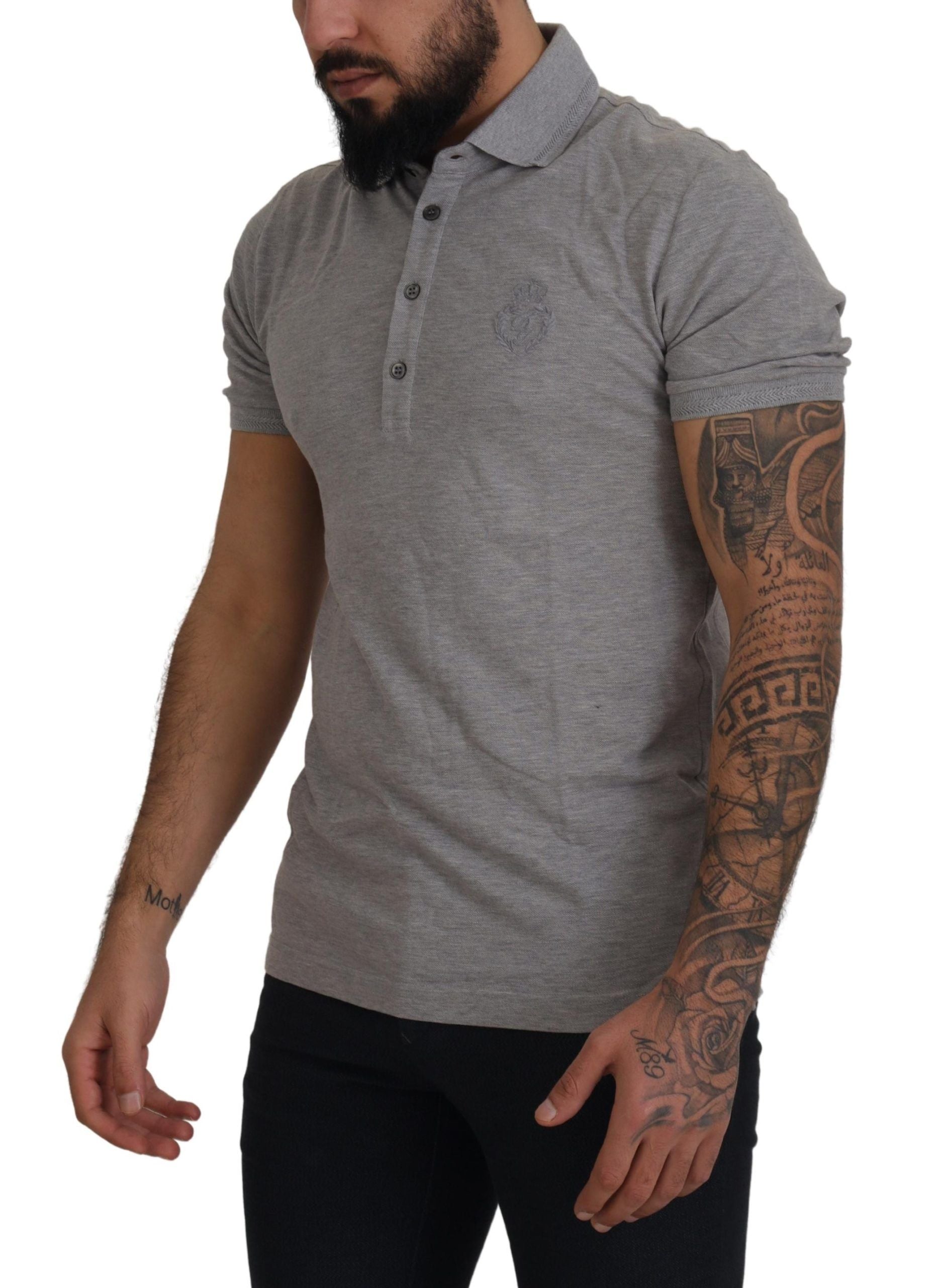 Dolce & Gabbana Elegant Grey Logo Embroidered Polo Tee