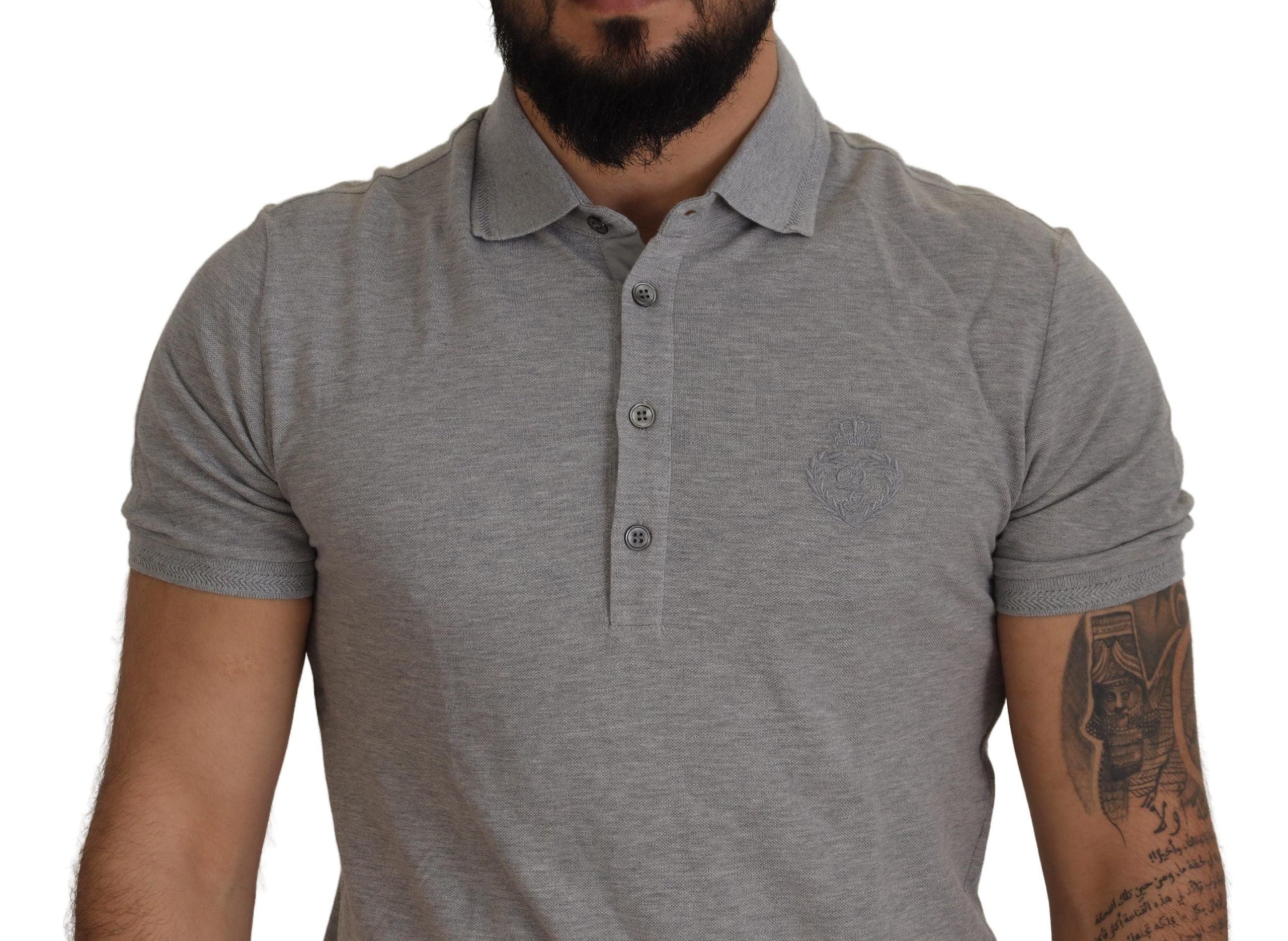 Dolce & Gabbana Elegant Grey Logo Embroidered Polo Tee