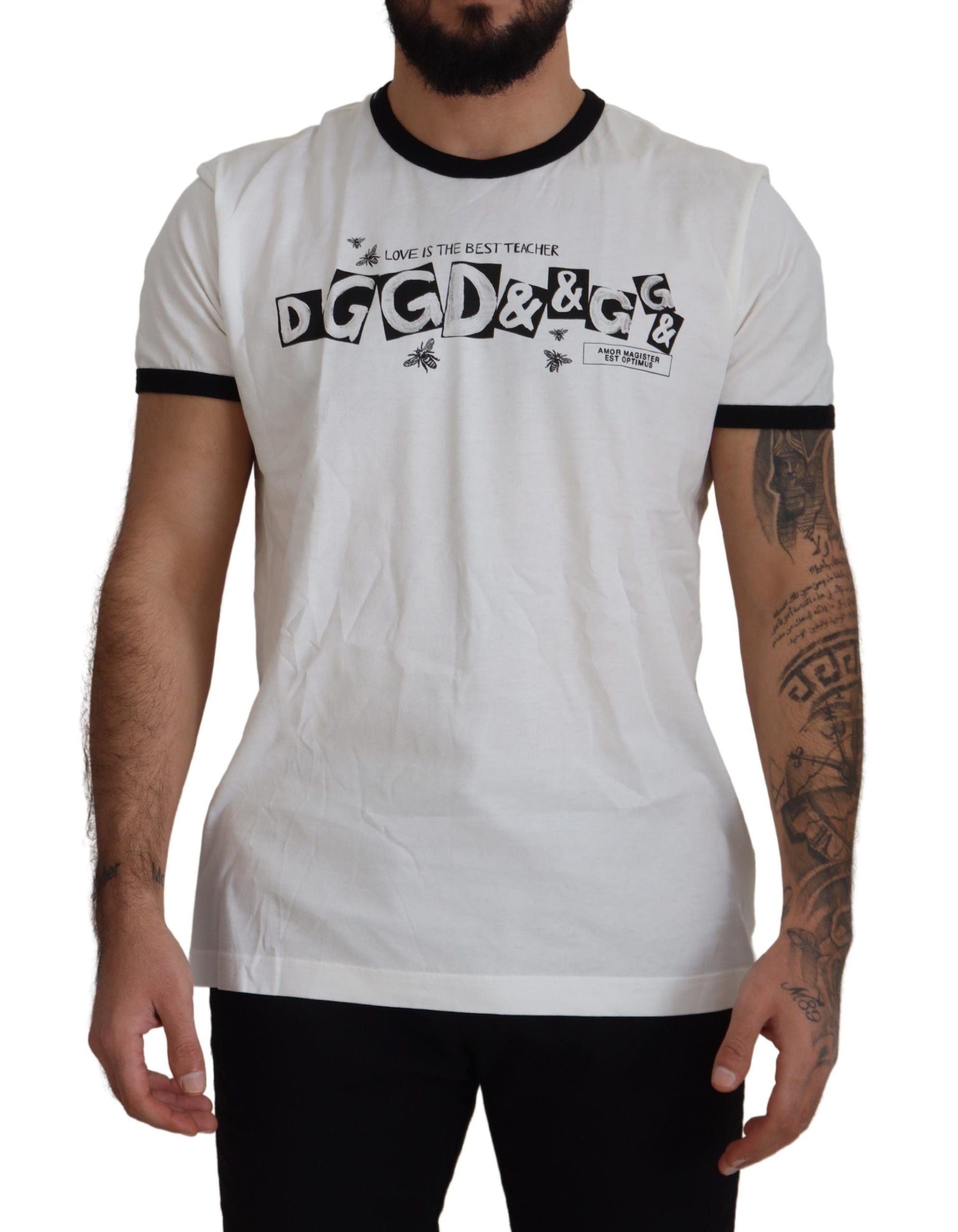 Dolce & Gabbana White Cotton Logo Tee with Italian Flair