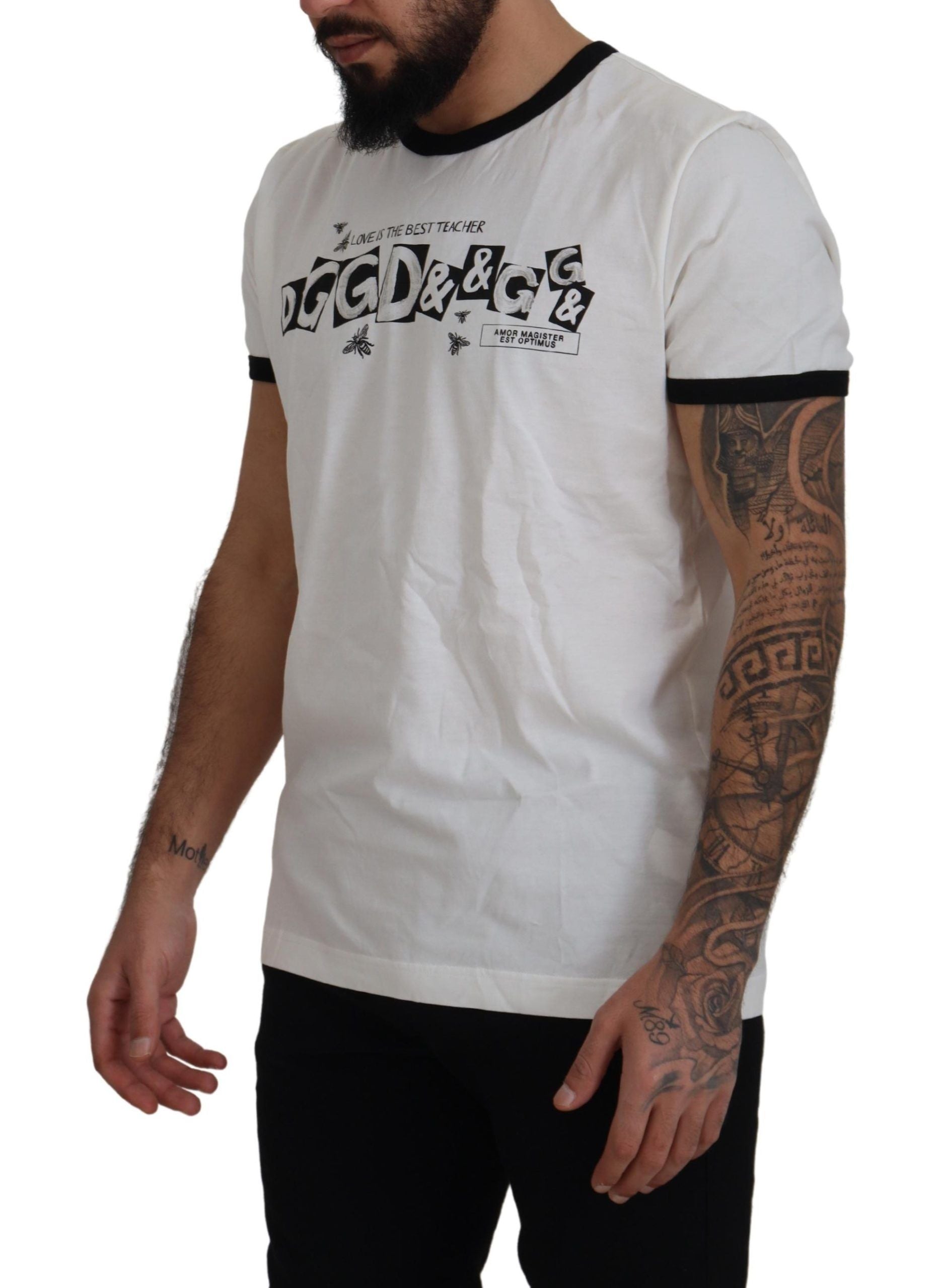 Dolce & Gabbana White Cotton Logo Tee with Italian Flair