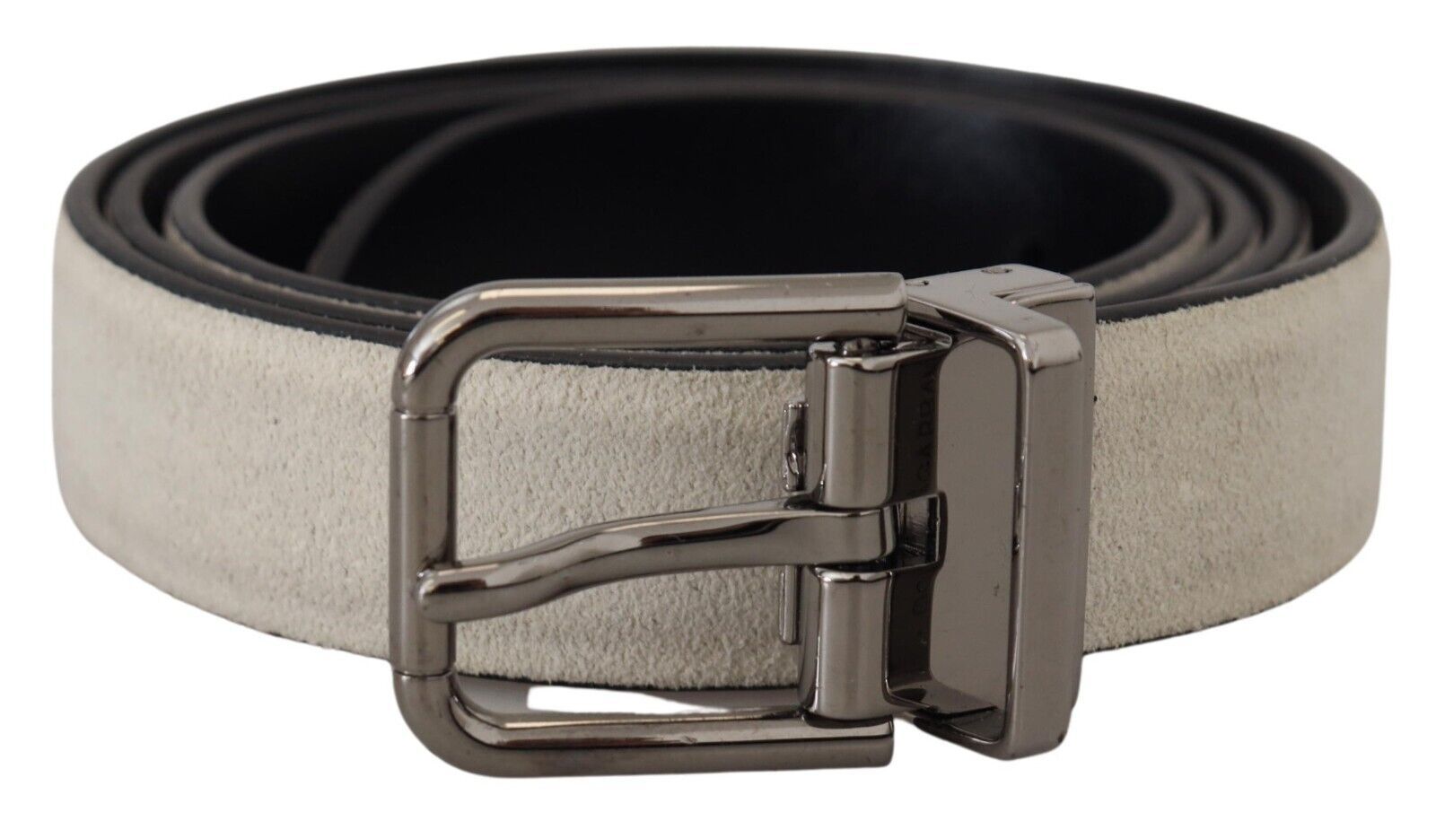 Dolce & Gabbana Italian White Leather Belt with Metal Buckle