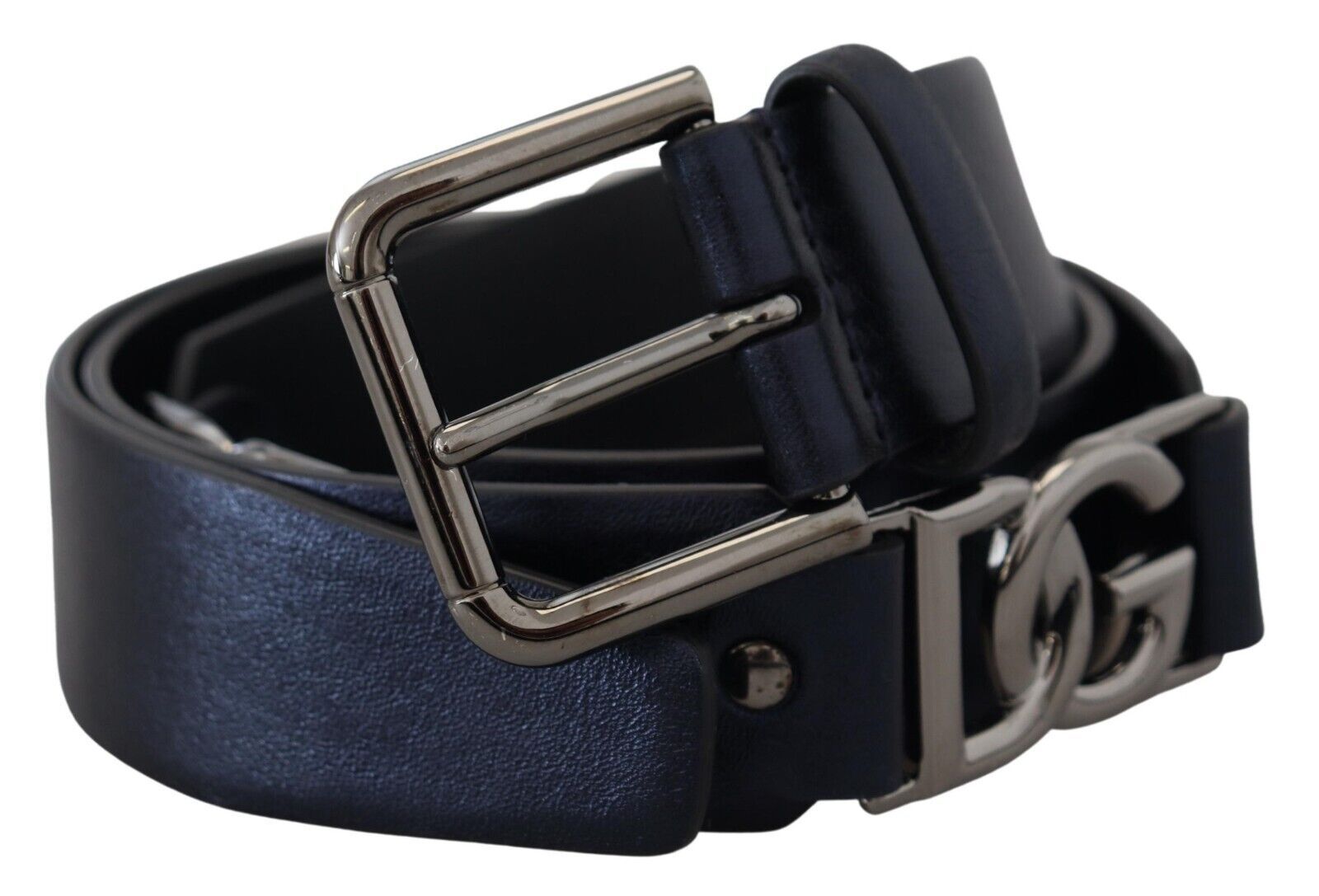 Dolce & Gabbana Metallic Blue Italian Leather Belt