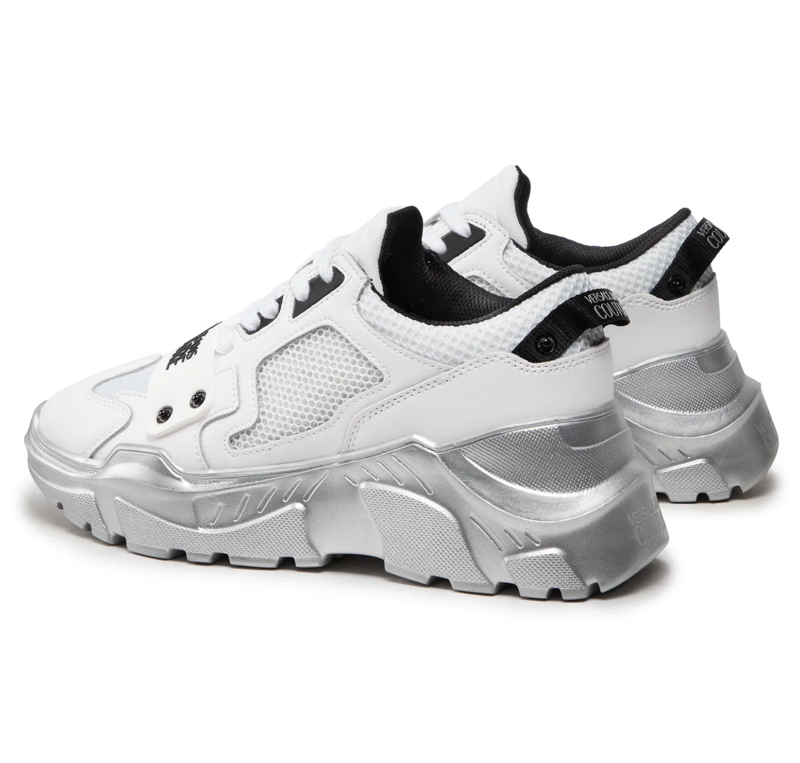 Versace Jeans Elegant Leather Sneakers with Silver Sole