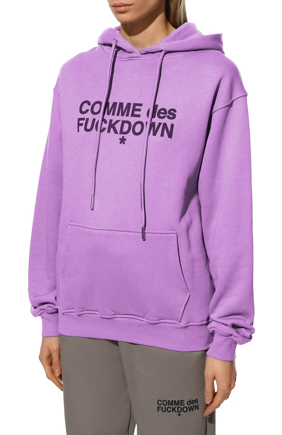 Comme Des Fuckdown Purple Cotton Hooded Sweatshirt with Logo Print