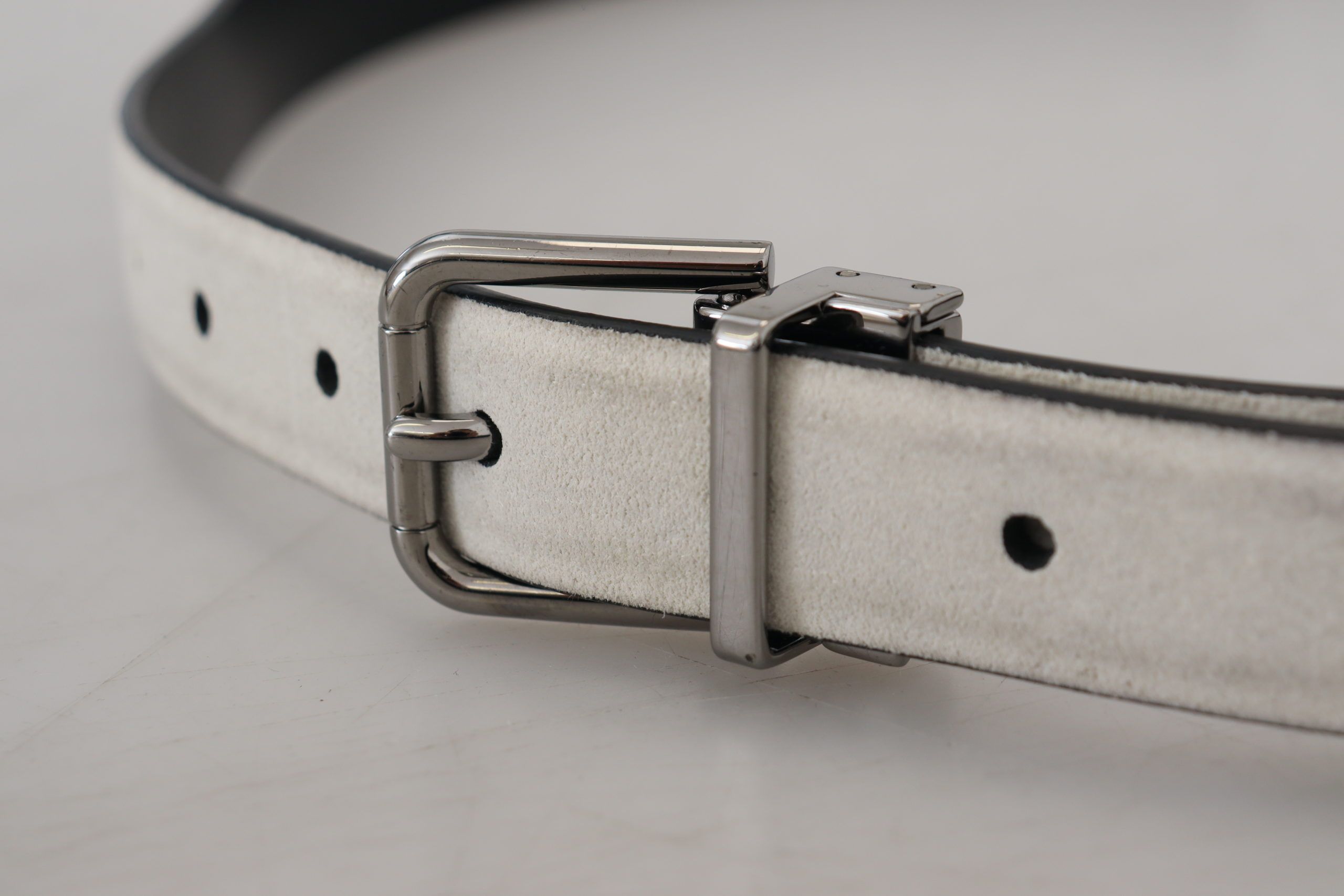 Dolce & Gabbana Italian White Leather Belt with Metal Buckle