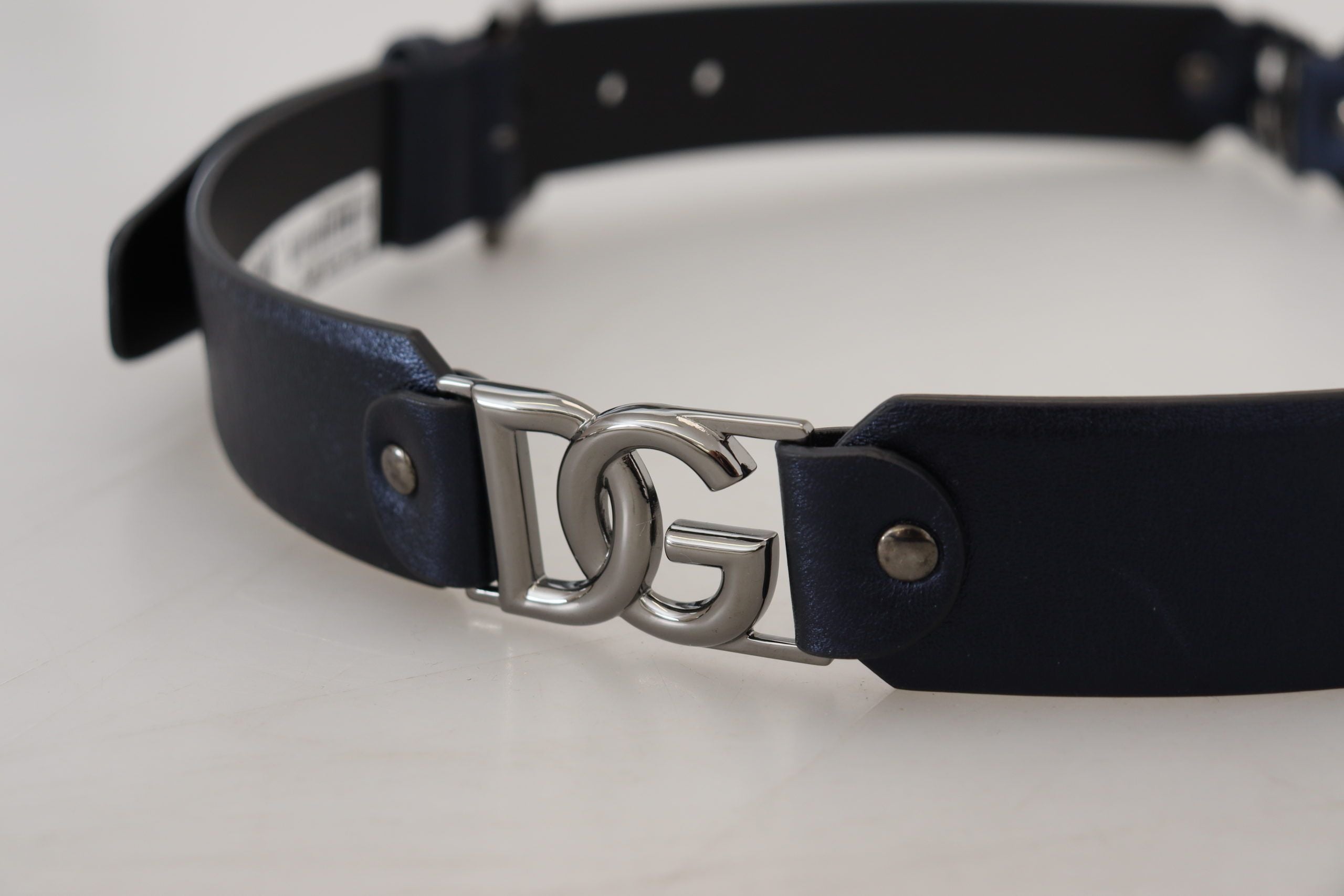 Dolce & Gabbana Metallic Blue Italian Leather Belt