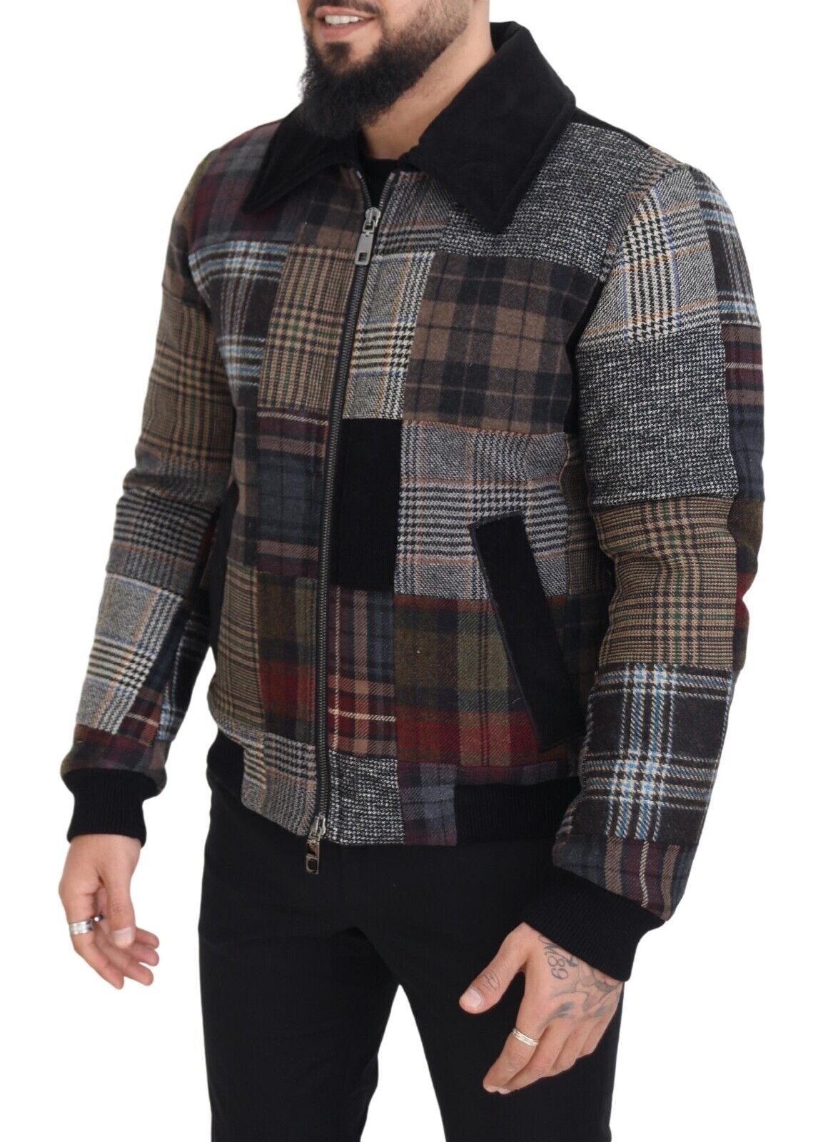 Dolce & Gabbana Multicolor Plaid Bomber Jacket with Luxe Blend