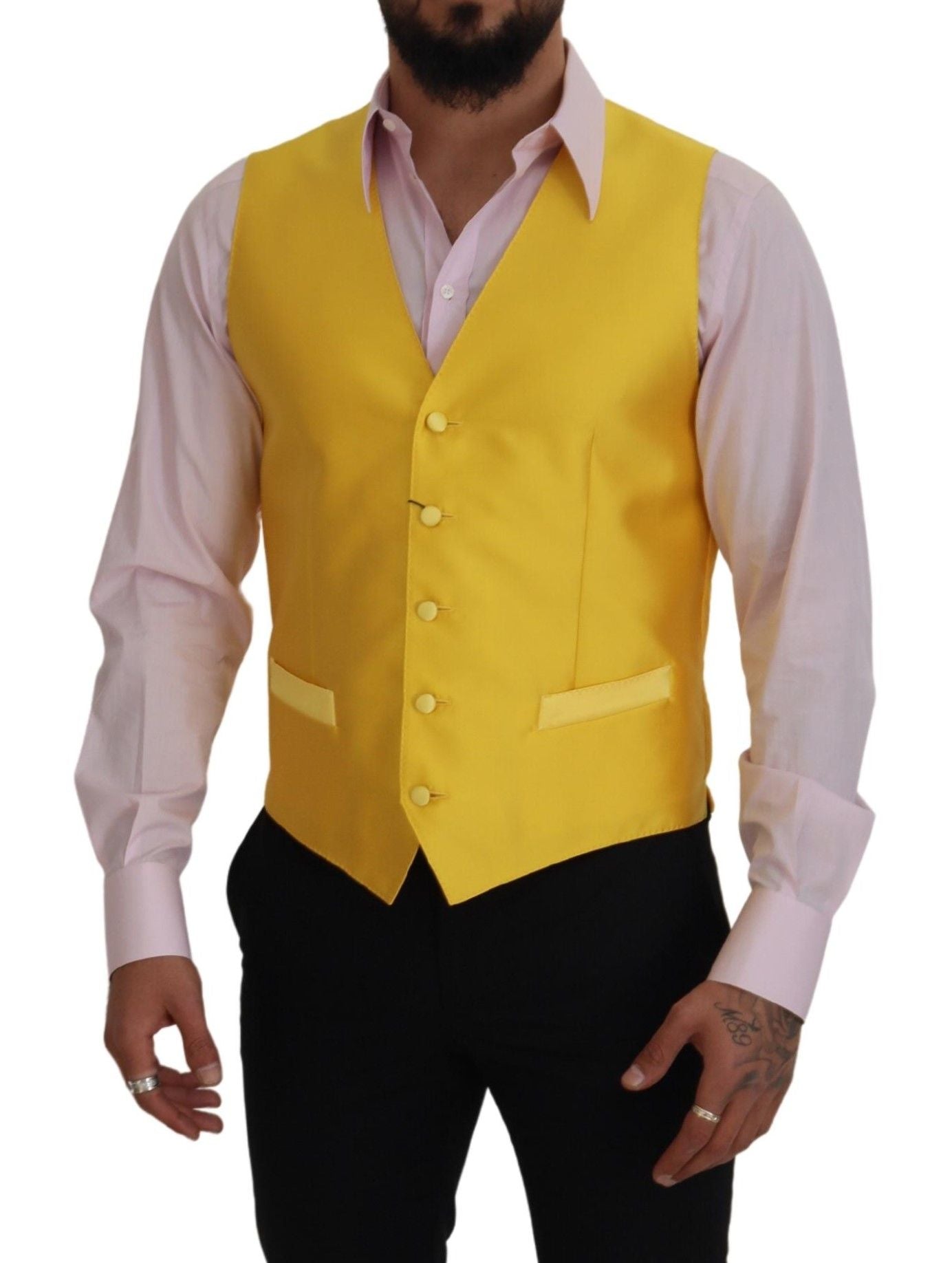 Dolce & Gabbana Elegant Yellow Silk-Blend Dress Vest