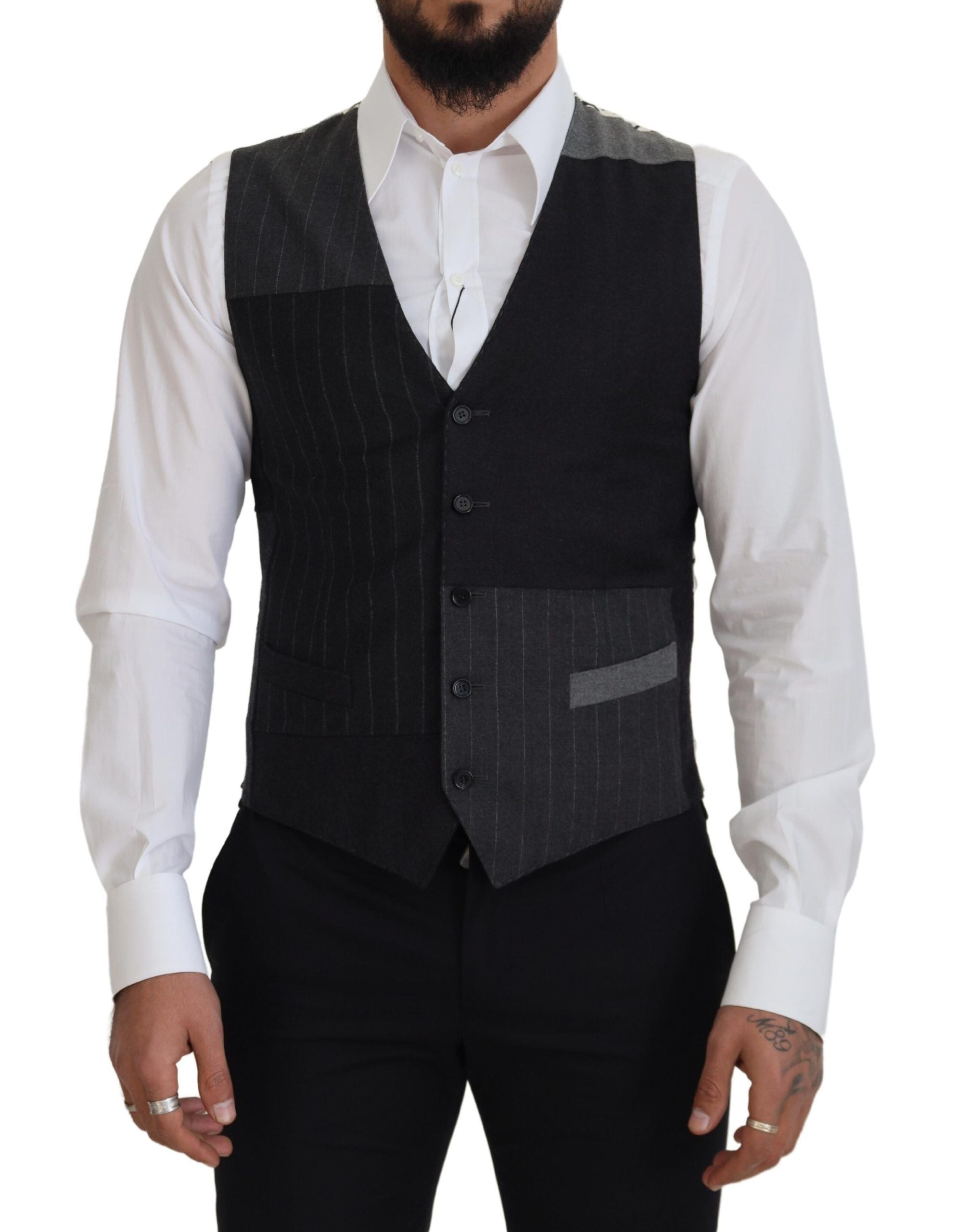 Dolce & Gabbana Elegant Black Striped Formal Dress Vest