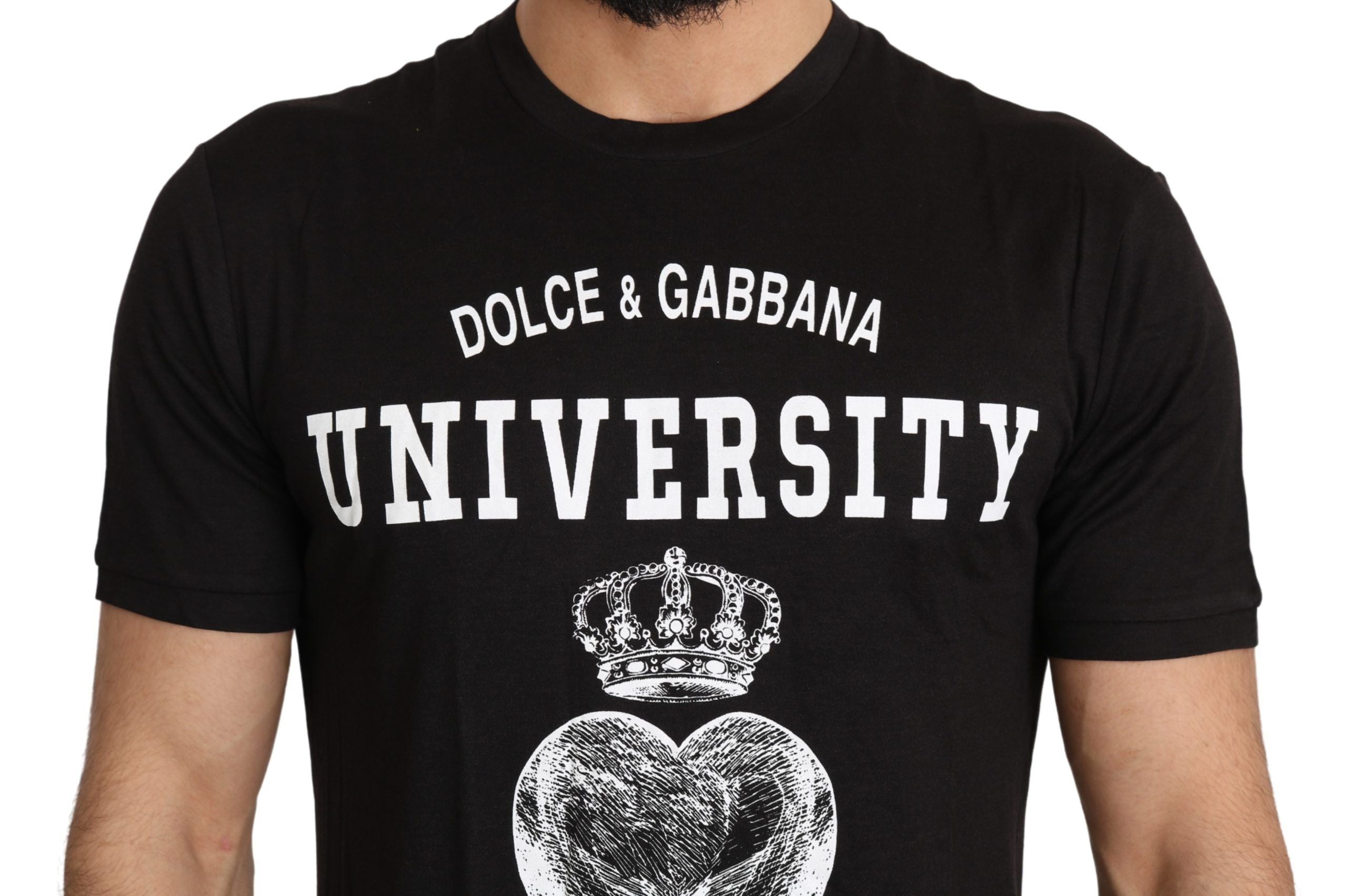 Dolce & Gabbana Sleek Black Crew Neck Tee with Exclusive Print