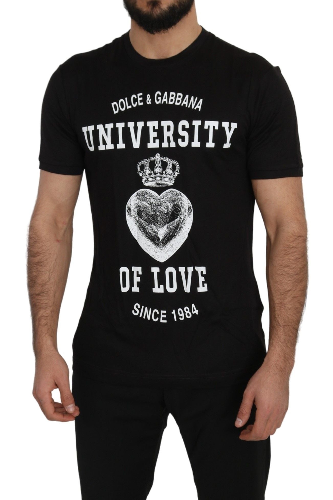 Dolce & Gabbana Sleek Black Crew Neck Tee with Exclusive Print