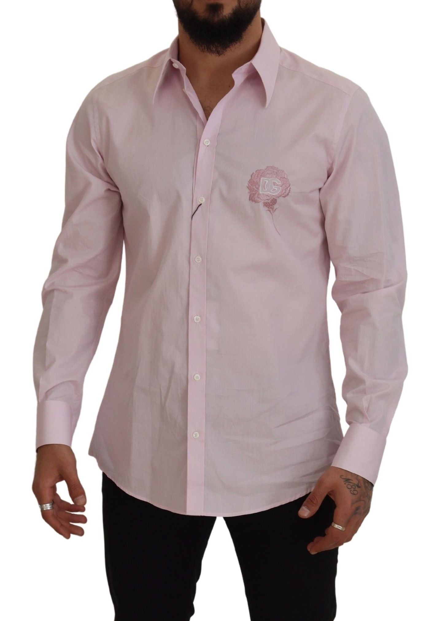 Dolce & Gabbana Exquisite Slim Fit Pink Cotton Shirt