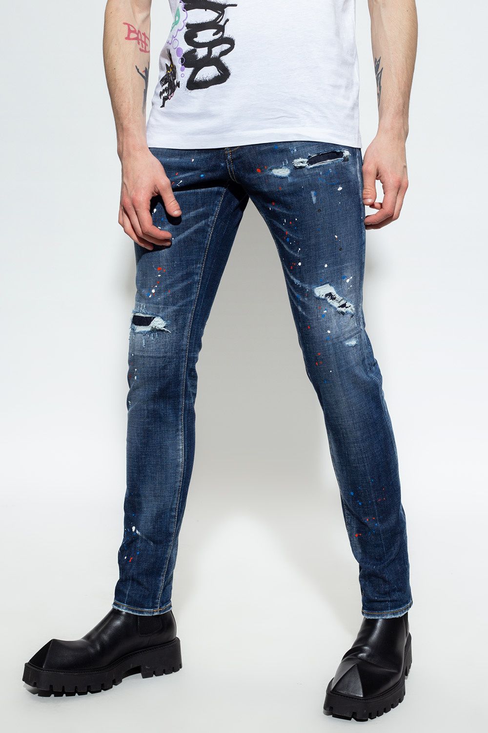 Dsquared² Navy Cool Guy Tapered Splatter Jeans